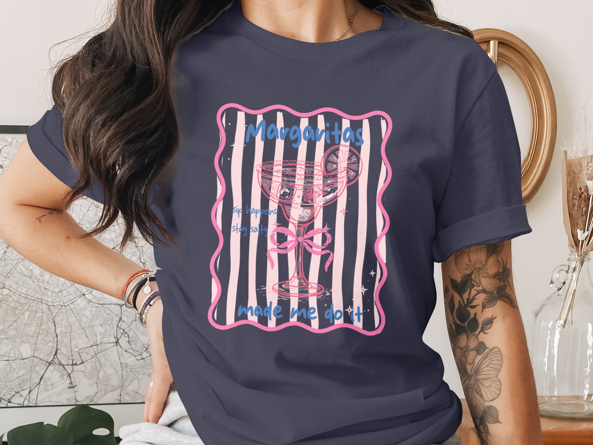 Margaritas Made Me Do It T-Shirt | Sip Happens Stay Salty Funny Cocktail Tee | Girls Trip Drinking Shirt Gift for Her - Image 2