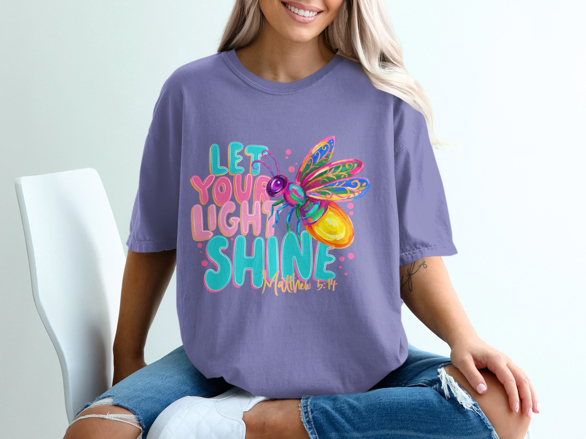 Let Your Light Shine T-Shirt, Matthew 5:14 Firefly Christian Tee, Inspirational Faith Religious Scripture Gift, Colorful Women's Top - Image 13