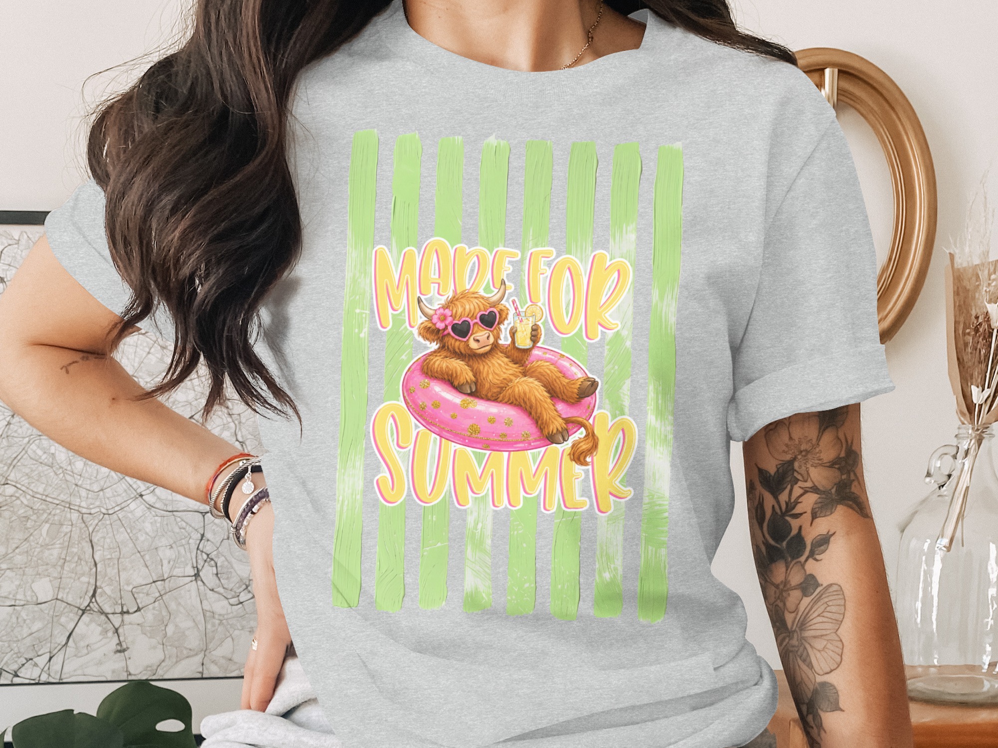 Comfort Colors® Made For Summer T-Shirt, Highland Cow Tee, Cute Animal Vacation Shirt, Summer Vibe Top, Whimsical Farm Animal Graphic Tee - Image 2