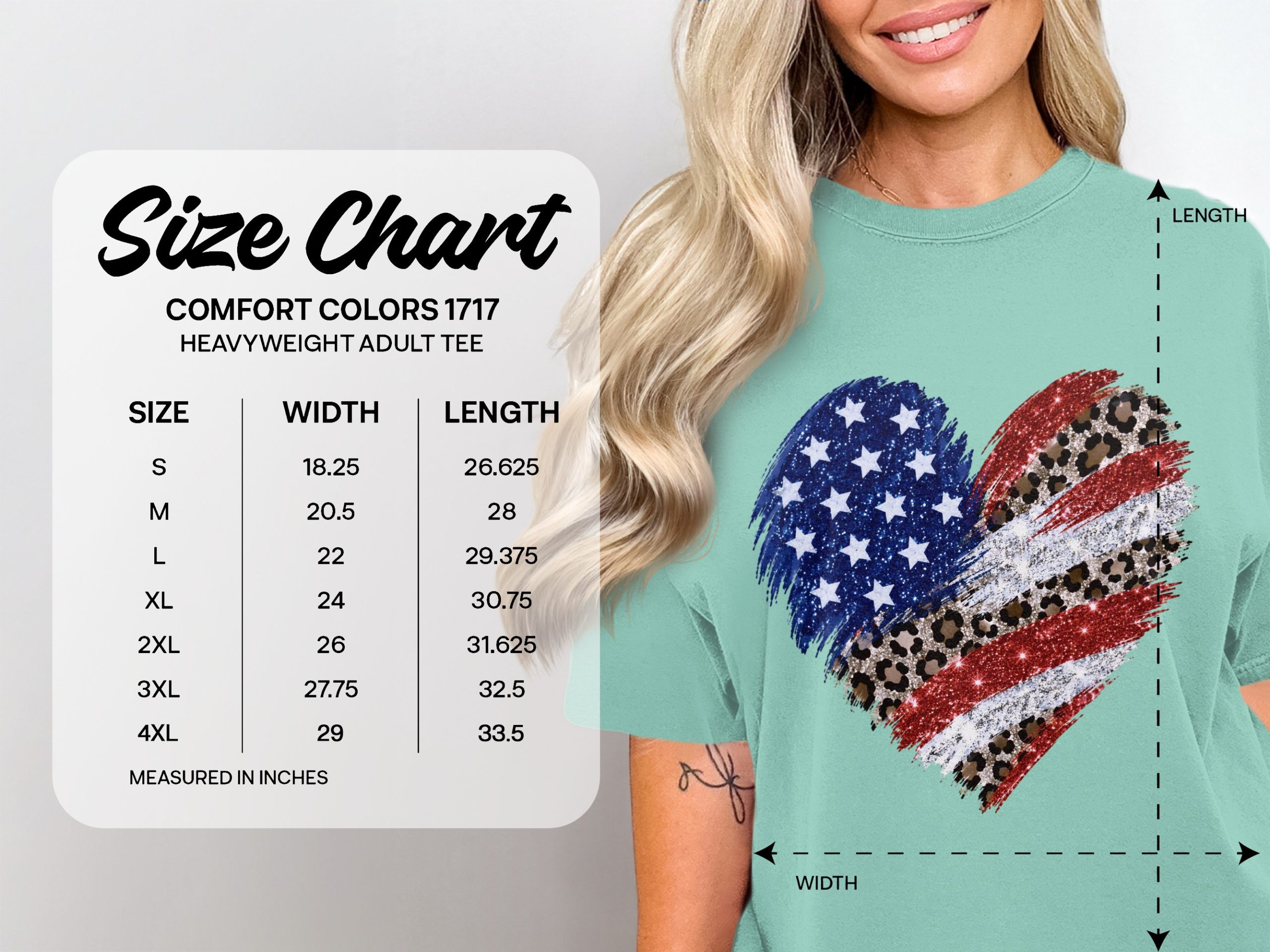 Comfort Colors® Patriotic Leopard Heart T-Shirt, American Flag Glitter Tee, 4th of July Shirt, Memorial Day, USA Pride, Trendy Gift for Her - Image 6