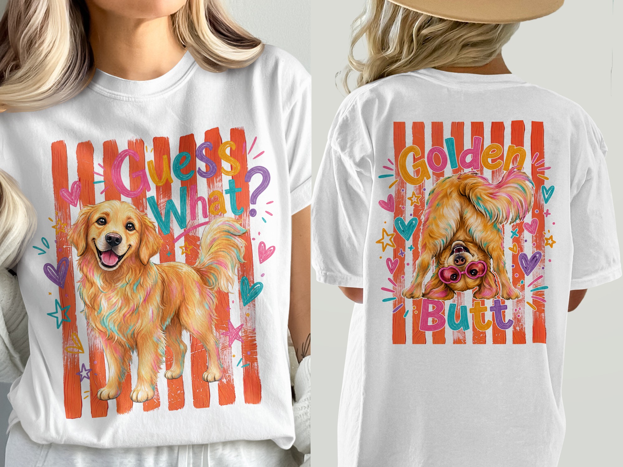 Golden Retriever T-Shirt, Comfort Colors 1717® Dog Lover Shirt, Guess What Golden Butt Funny Dog Mom Gift, Front and Back Design