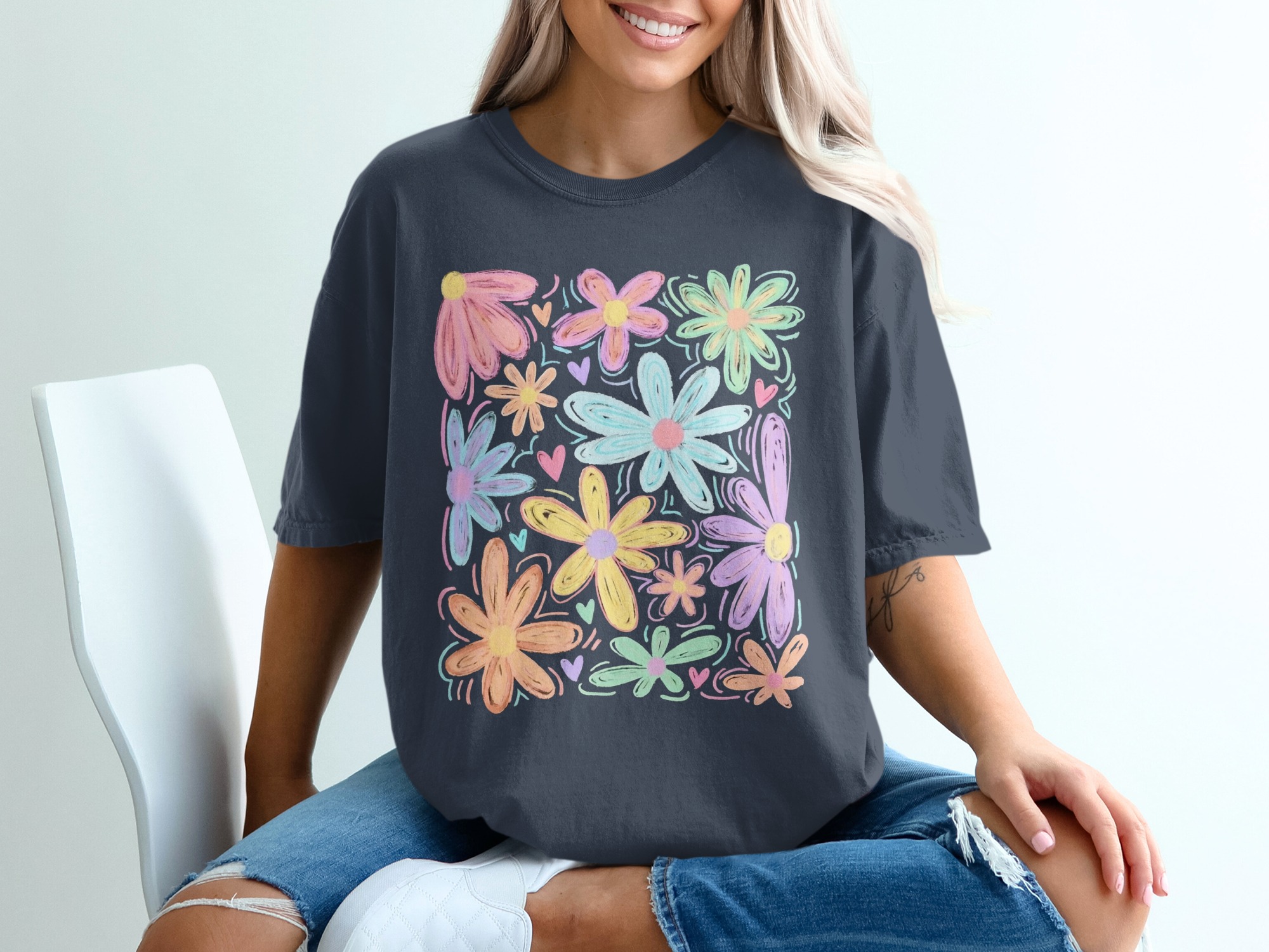 Comfort Colors® Pastel Floral T-Shirt, Whimsical Doodle Flower Tee, Soft Aesthetic Spring Summer Shirt, Happy Boho Gift for Her - Image 12