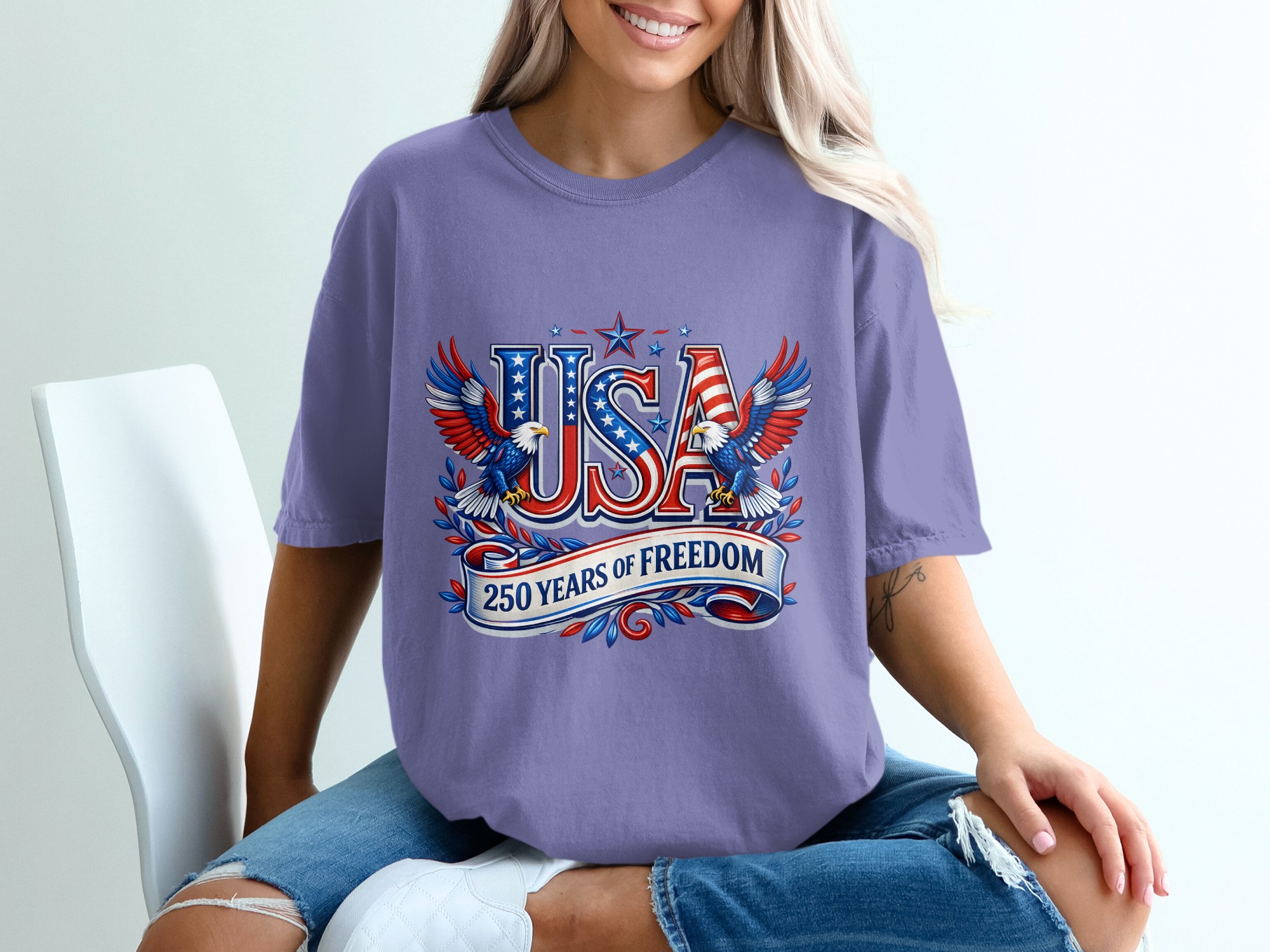 Patriotic USA 250 Years of Freedom T-Shirt | American Eagle Fourth of July Tee | US History Shirt Gift - Image 13
