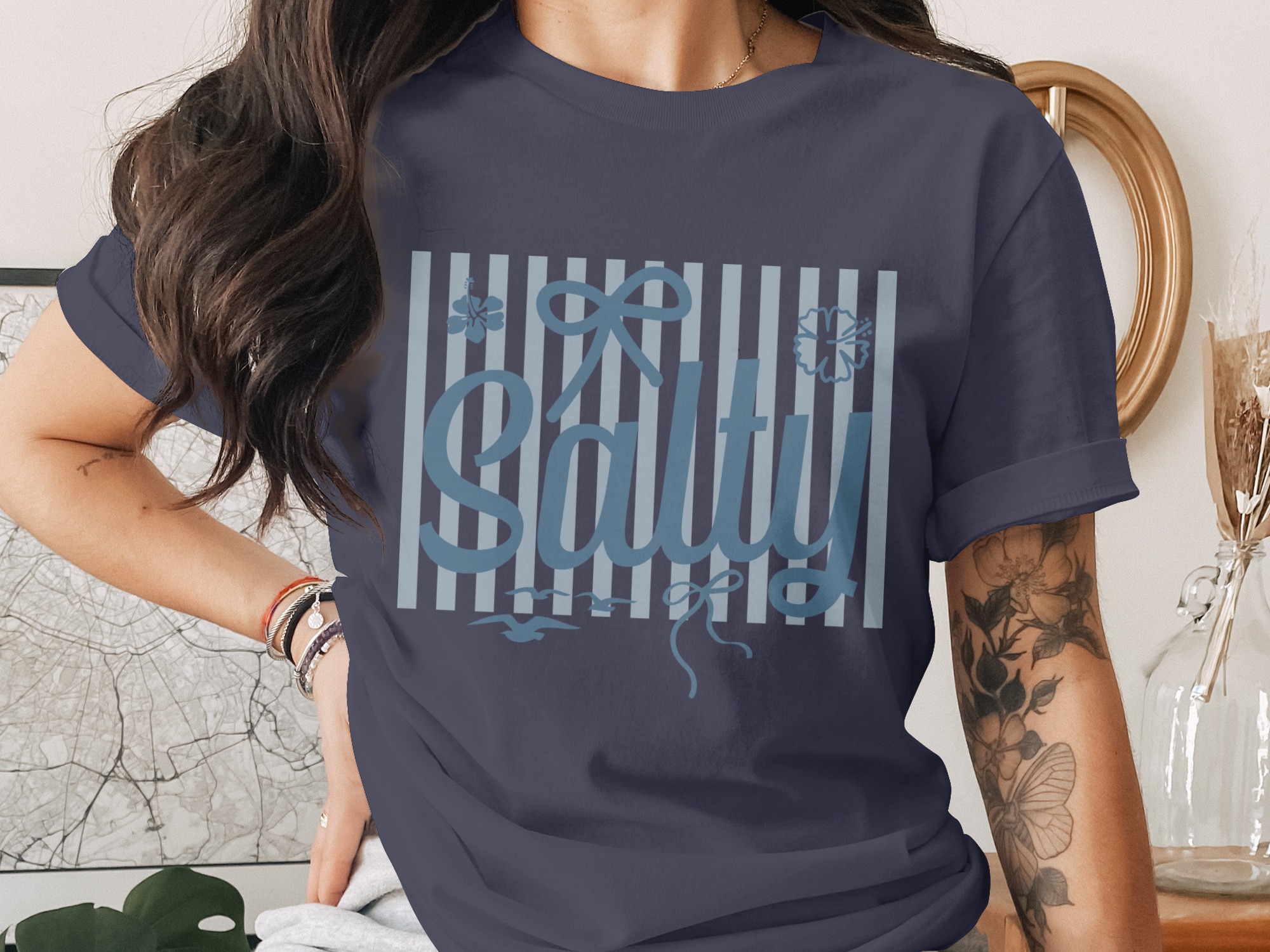Salty T-Shirt, Beach Vacation Mode Tee, Coastal Stripe Graphic Shirt, Nautical Summer Ocean Lover Gift for Her, Beachy Top - Image 3