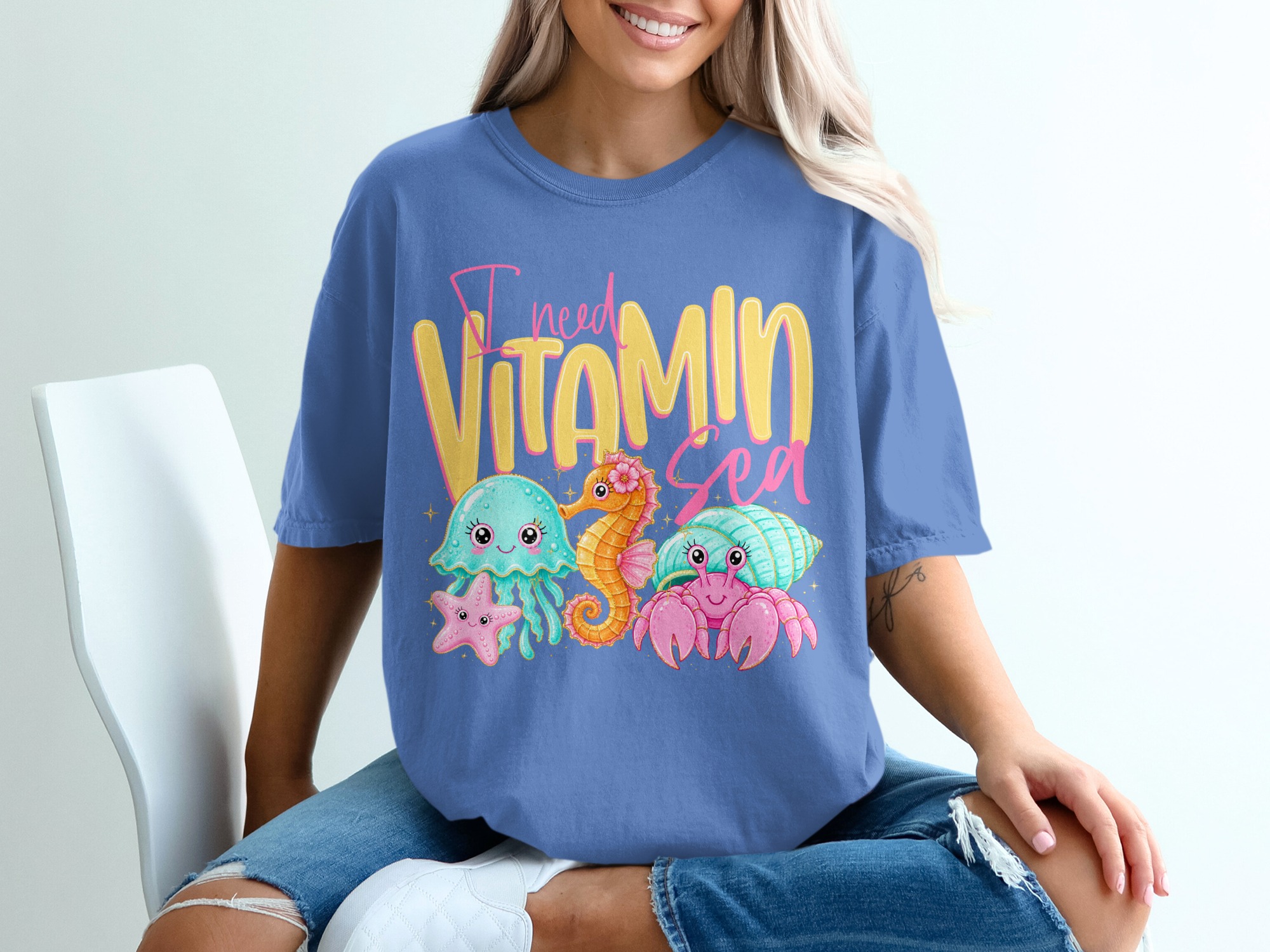 Vitamin Sea T-Shirt, Cute Ocean Lover Tee, Kawaii Beach Vacation Shirt, Faux Glitter Sea Creature Top, Summer Vibes Gift for Her - Image 20