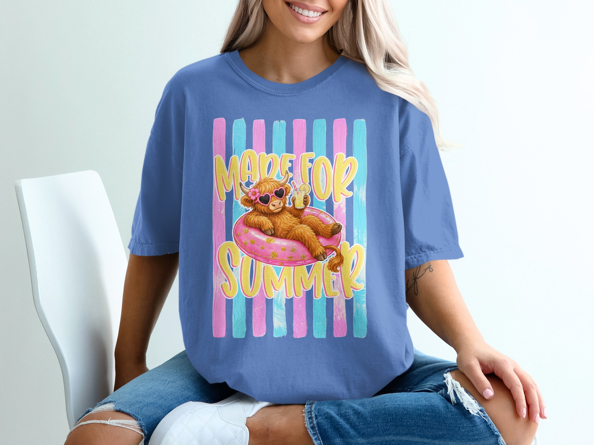 Comfort Colors ® Made For Summer Highland Cow T-Shirt, Vacation Mode Cute Cow Shirt, Beachy Pink Glitter Highland Cattle Tee, Funny Animal - Image 20