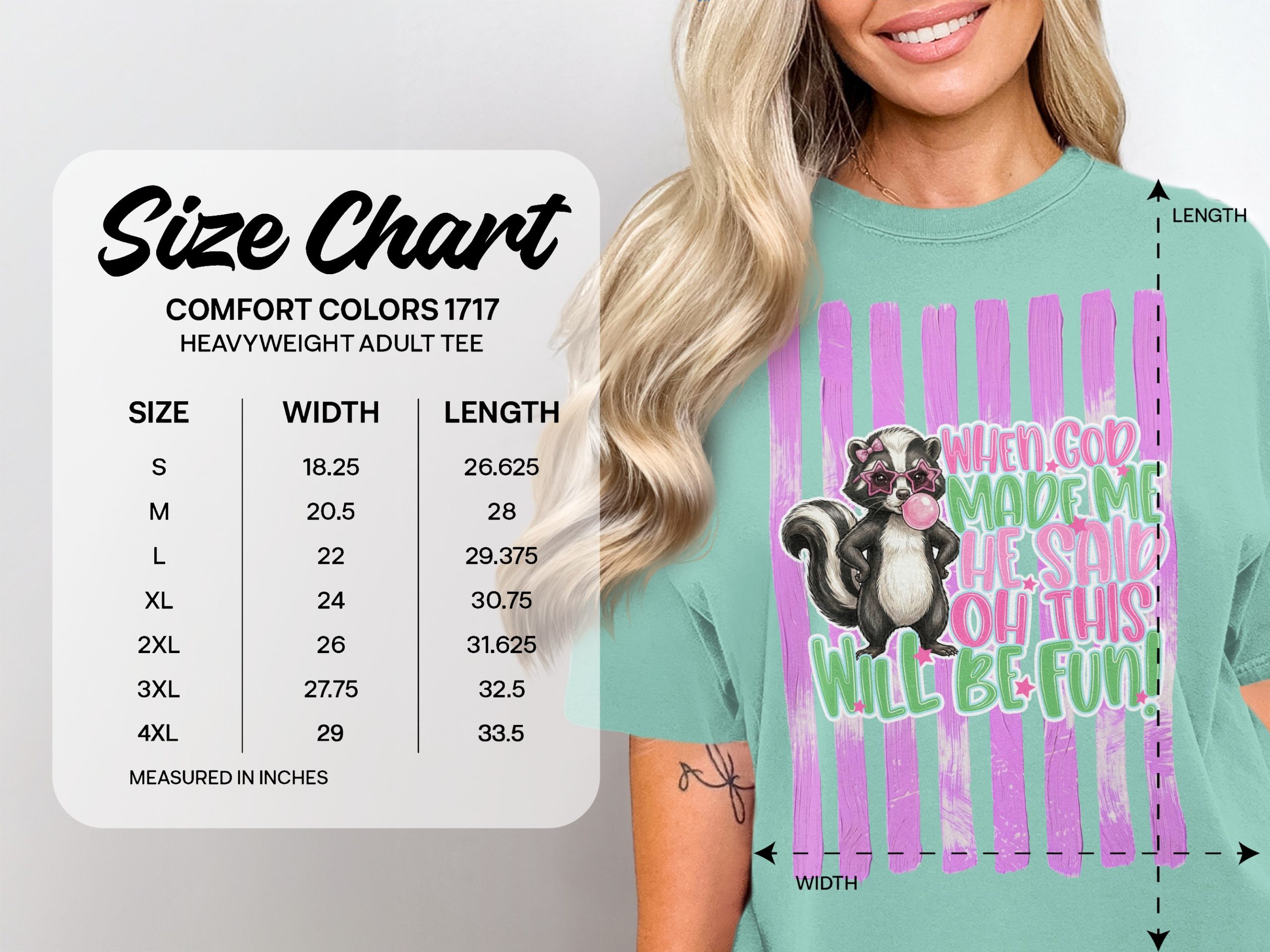 Comfort Colors® Funny Skunk T-Shirt, Sassy Bubblegum Skunk Tee, When God Made Me Oh This Will Be Fun Quote Shirt, Humorous Animal Lover Gift - Image 5