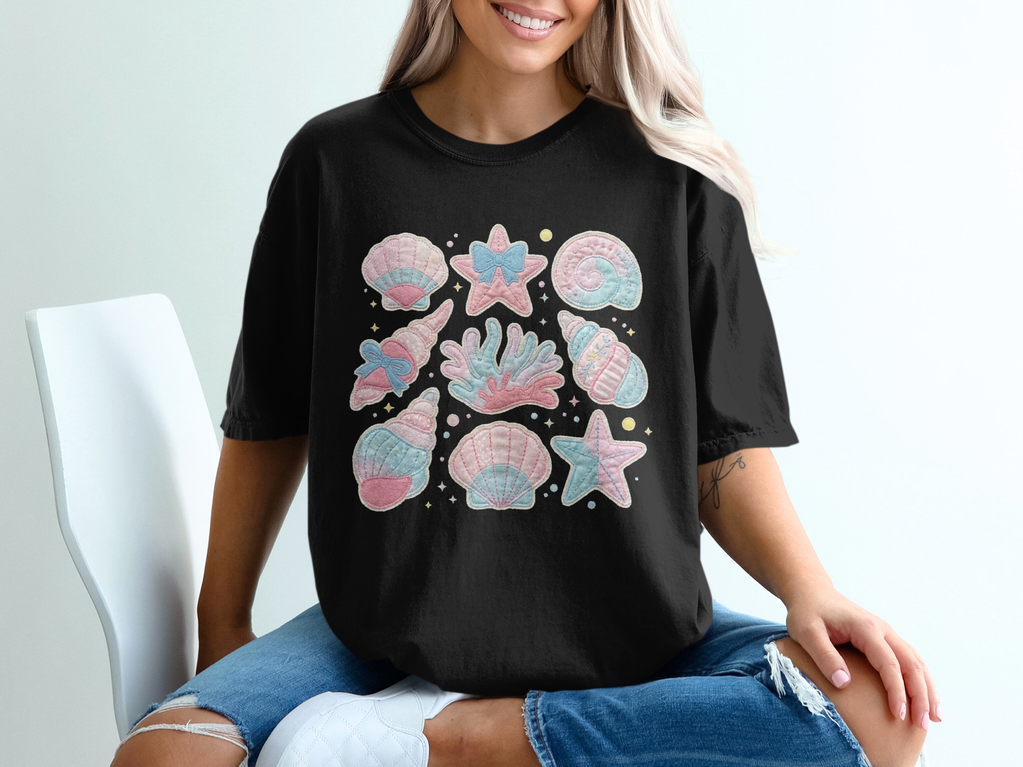 Pastel Seashell T-Shirt, Cute Mermaidcore Coquette Aesthetic Tee, Whimsical Ocean Starfish Coral Graphic Shirt, Soft Girl Beach Vacation Top - Image 5