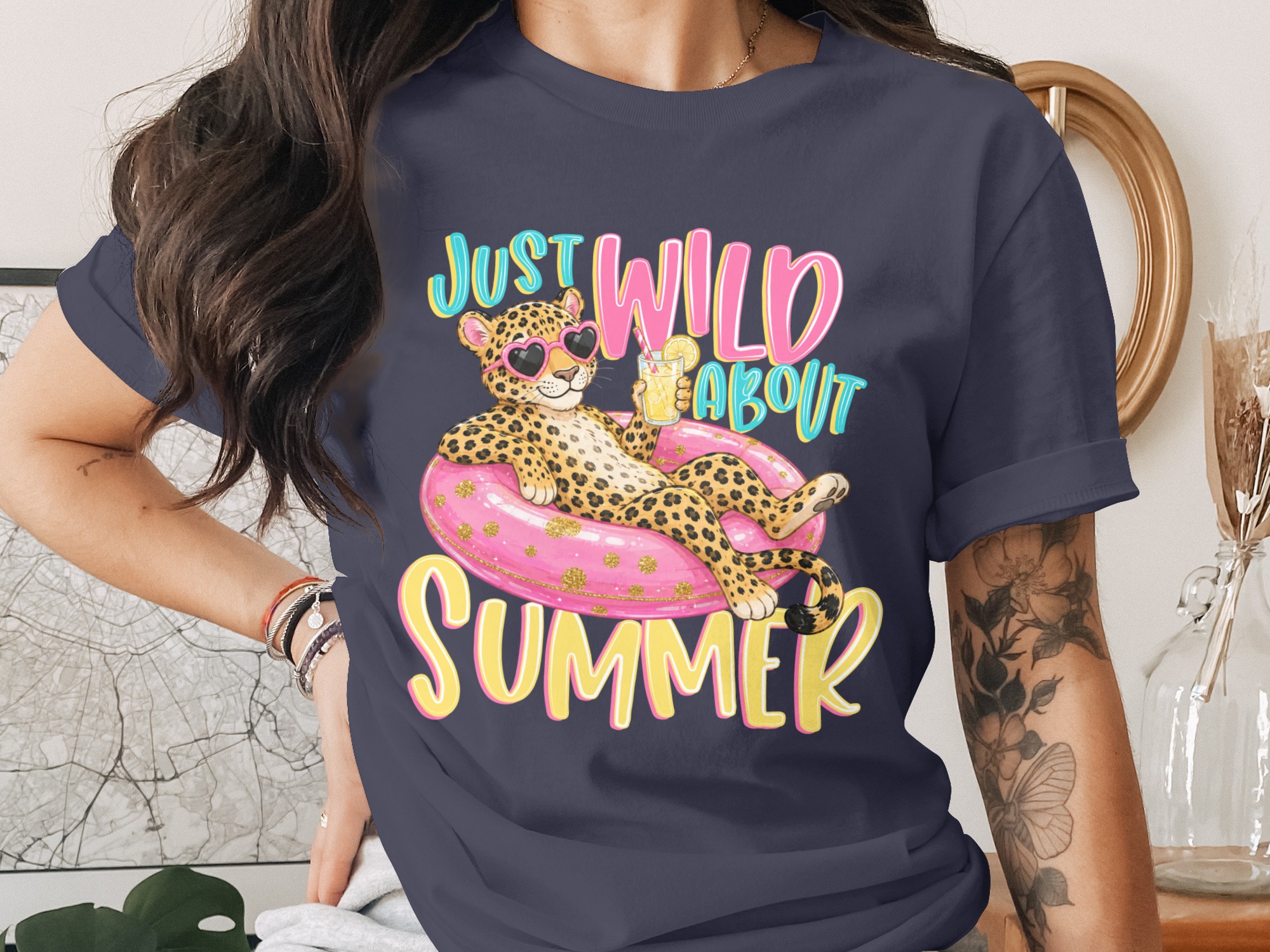 Just Wild About Summer T-Shirt, Cute Leopard Print Vacation Tee, Fun Cheetah Pool Float Shirt, Y2K Summer Vibes Gift for Her - Image 3