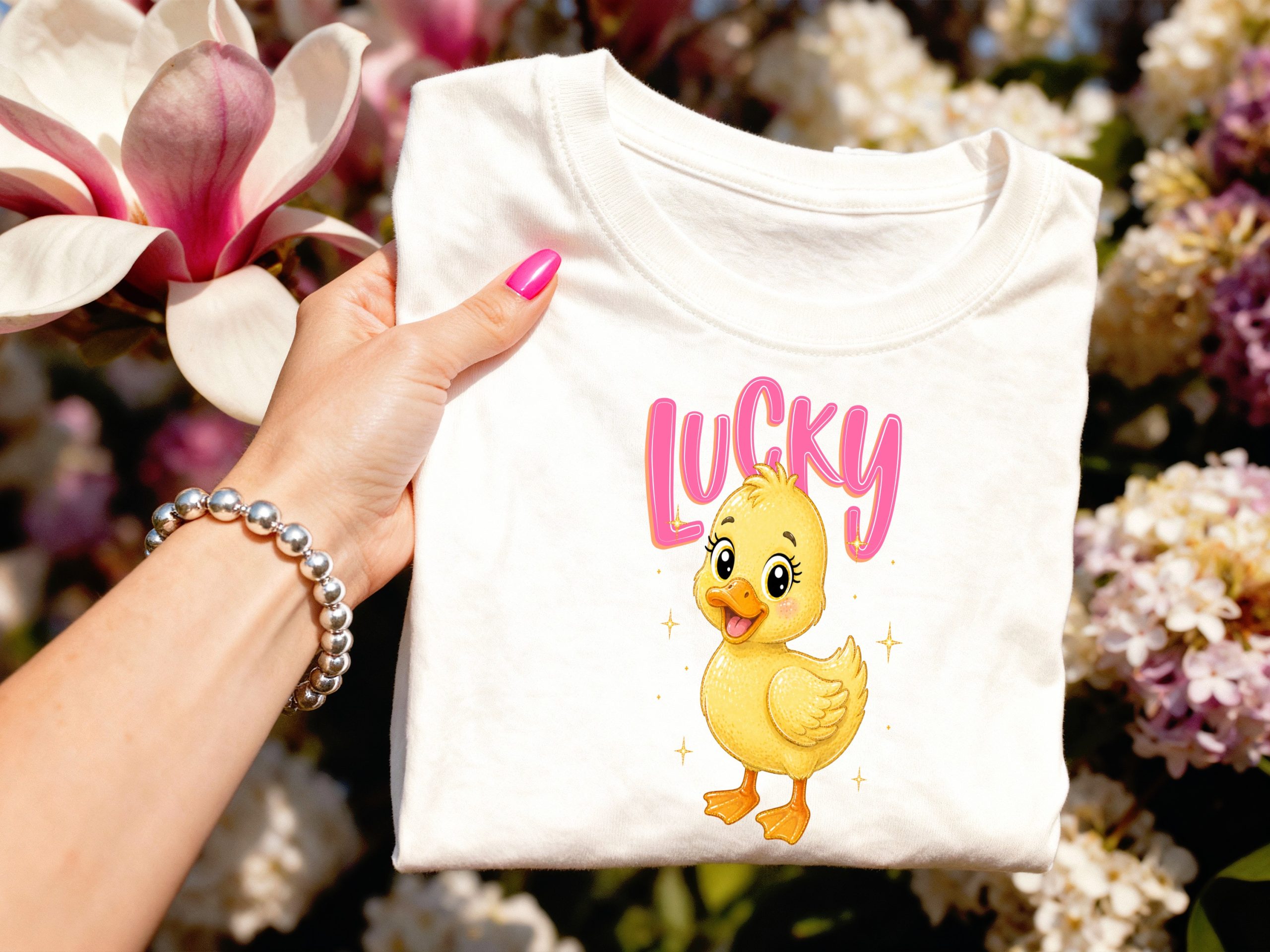 Lucky Duck T-Shirt, Cute Baby Duckling Graphic Tee, Kawaii Animal Shirt, Pink Lucky Top, Positive Vibe Gift - Image 3