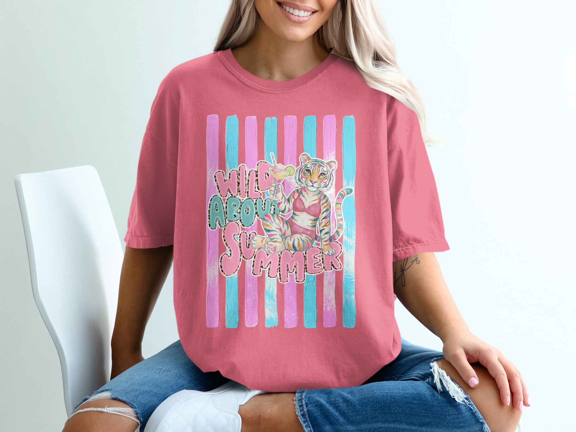 Comfort Colors ® Wild About Summer T-Shirt, Pink Leopard Print Tiger Margarita Tee, Watercolor Summer Vacation Shirt, Trendy Beach Party Top - Image 16
