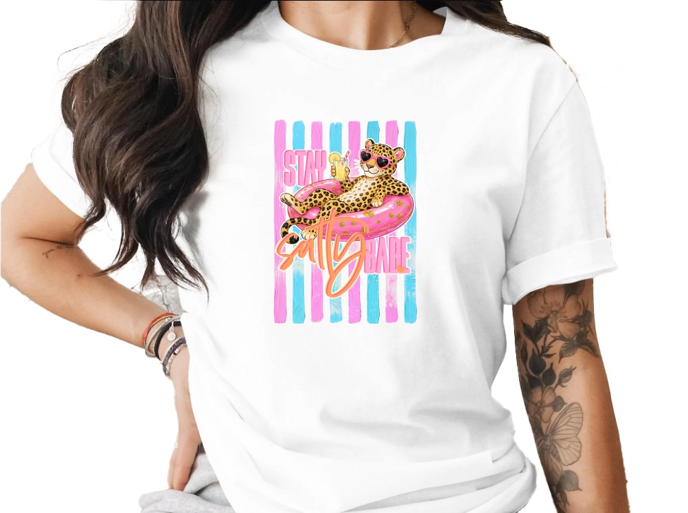 Comfort Colors ® Stay Salty Babe T-Shirt, Leopard Heart Sunglasses Summer Vacation Tee, Bachelorette Party Gift, Girls Trip Fun Leopard