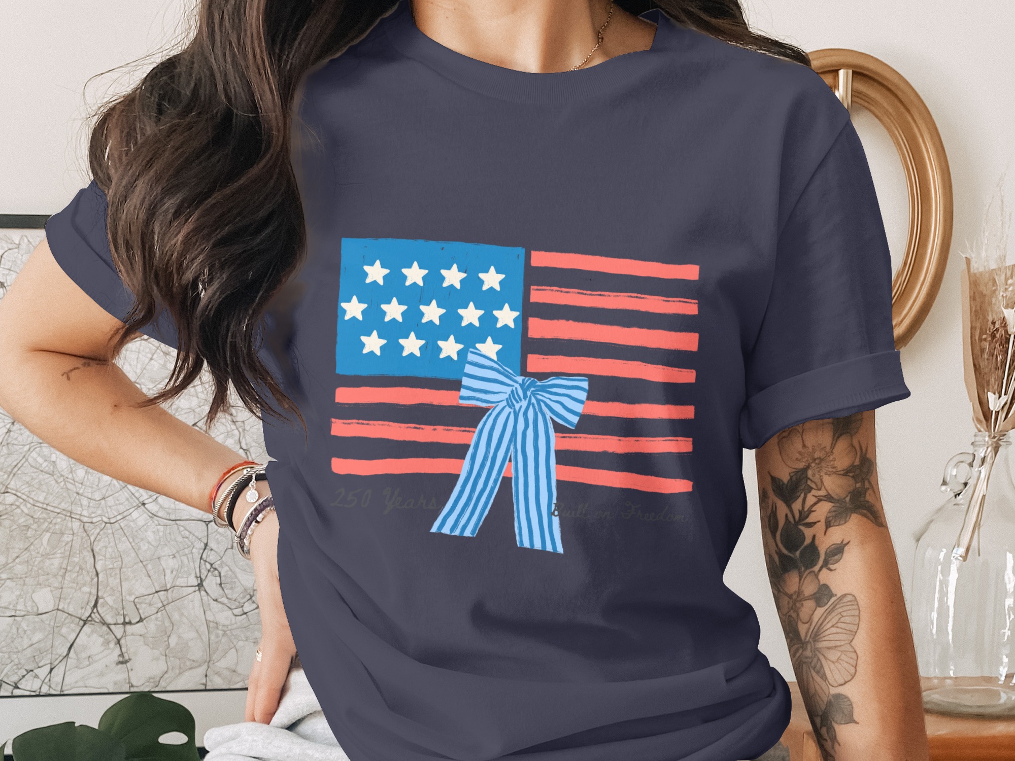 250 Years Built on Freedom American Flag T-Shirt, Patriotic Independence Day USA Tee, Heritage Anniversary Shirt Gift - Image 3