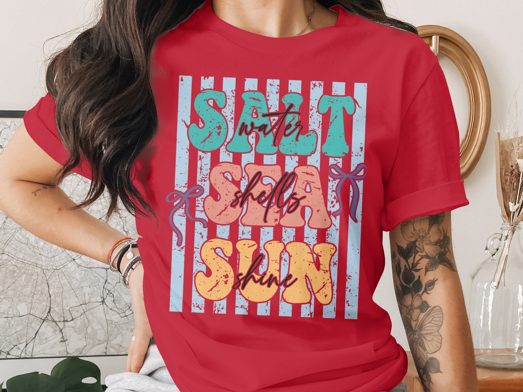 Salt Sea Sun T-Shirt | Beach Lover Tee | Summer Vacation Vibes | Coastal Graphic Shirt for Women | Retro Beachy Top - Image 4