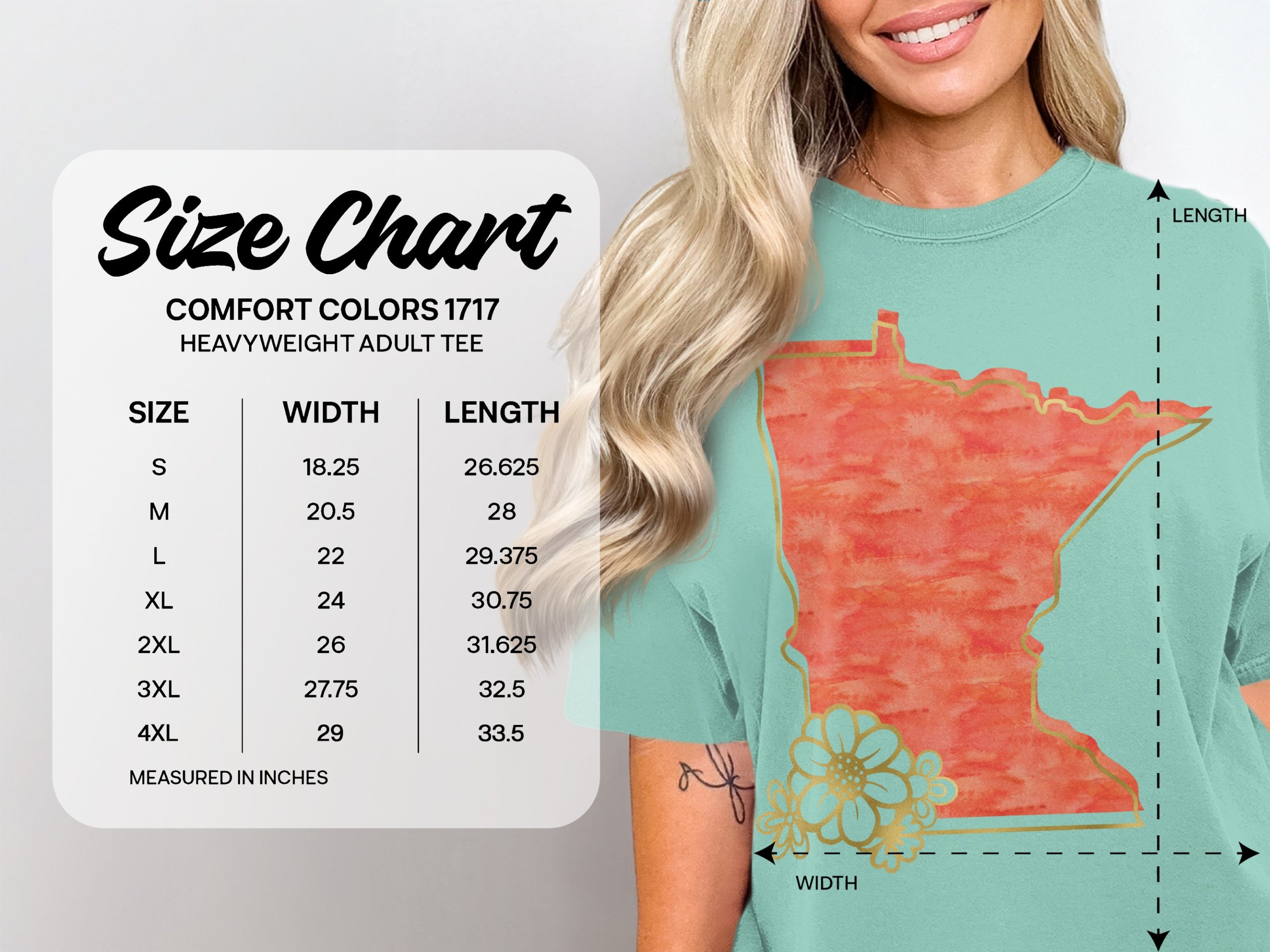 Minnesota T-Shirt, Watercolor MN State Outline with Faux Gold Floral Design, Midwest Home State Pride Tee, MN Gift - Image 5