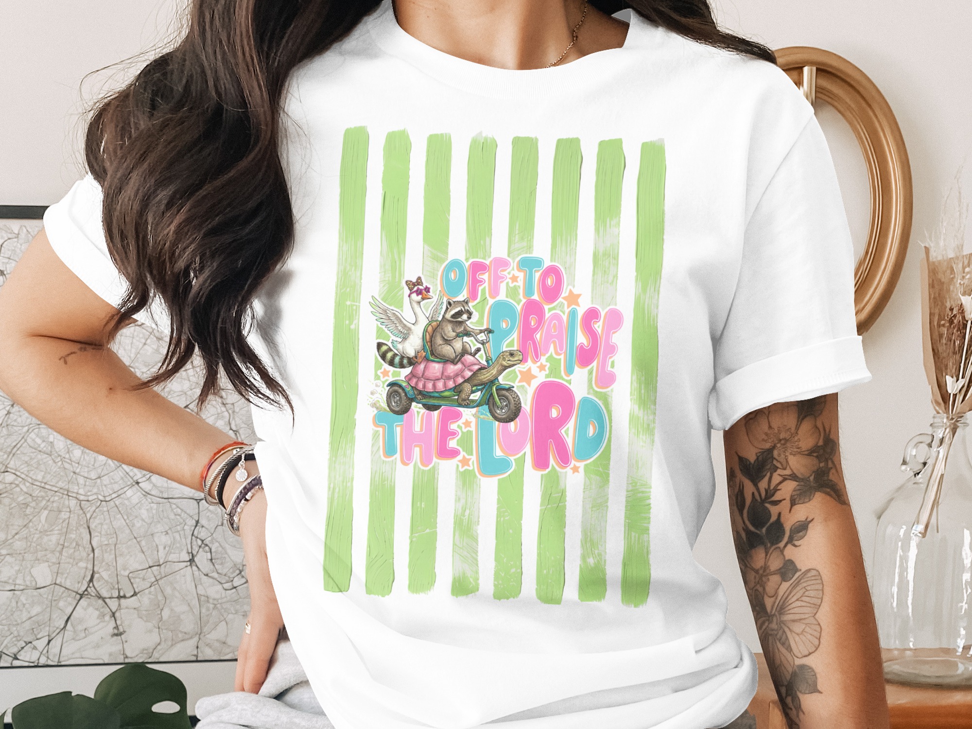 Comfort Colors® Off to Praise the Lord T-Shirt, Whimsical Christian Raccoon Tee, Faith Based Apparel, Cute Worship Shirt Gift