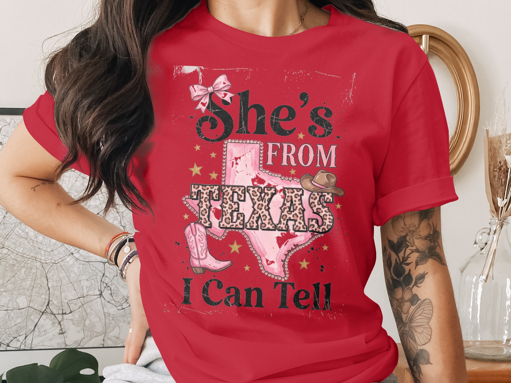 She's From Texas I Can Tell T-Shirt | Pink Leopard Print Texas Tee | Southern Cowgirl Shirt | Texas Pride Gift for Her | Western Style Texas - Image 4