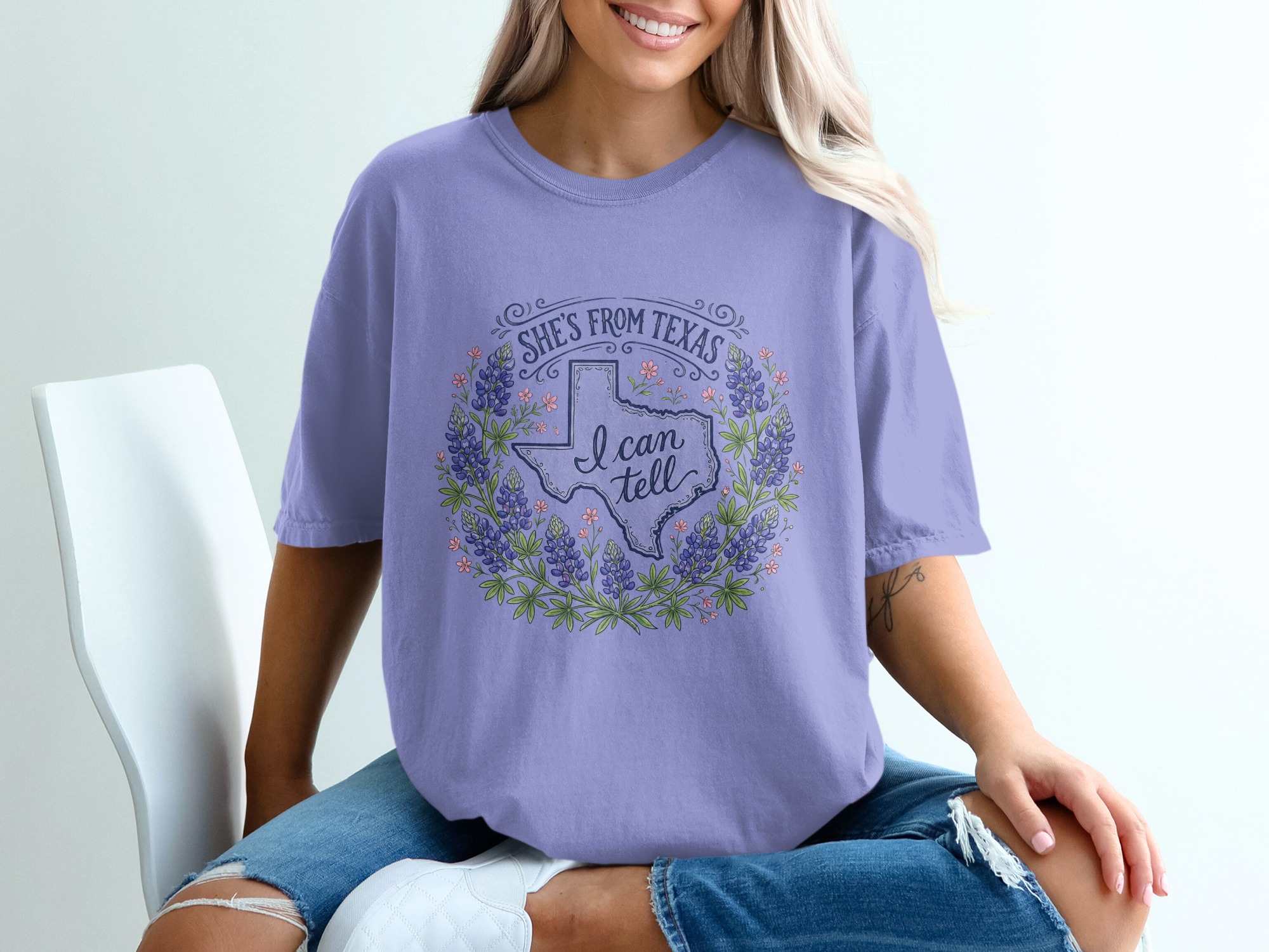 Texas Bluebonnet T-Shirt, She's From Texas I Can Tell Shirt, State Outline Floral Tee, Texas Pride Gift for Her - Image 18