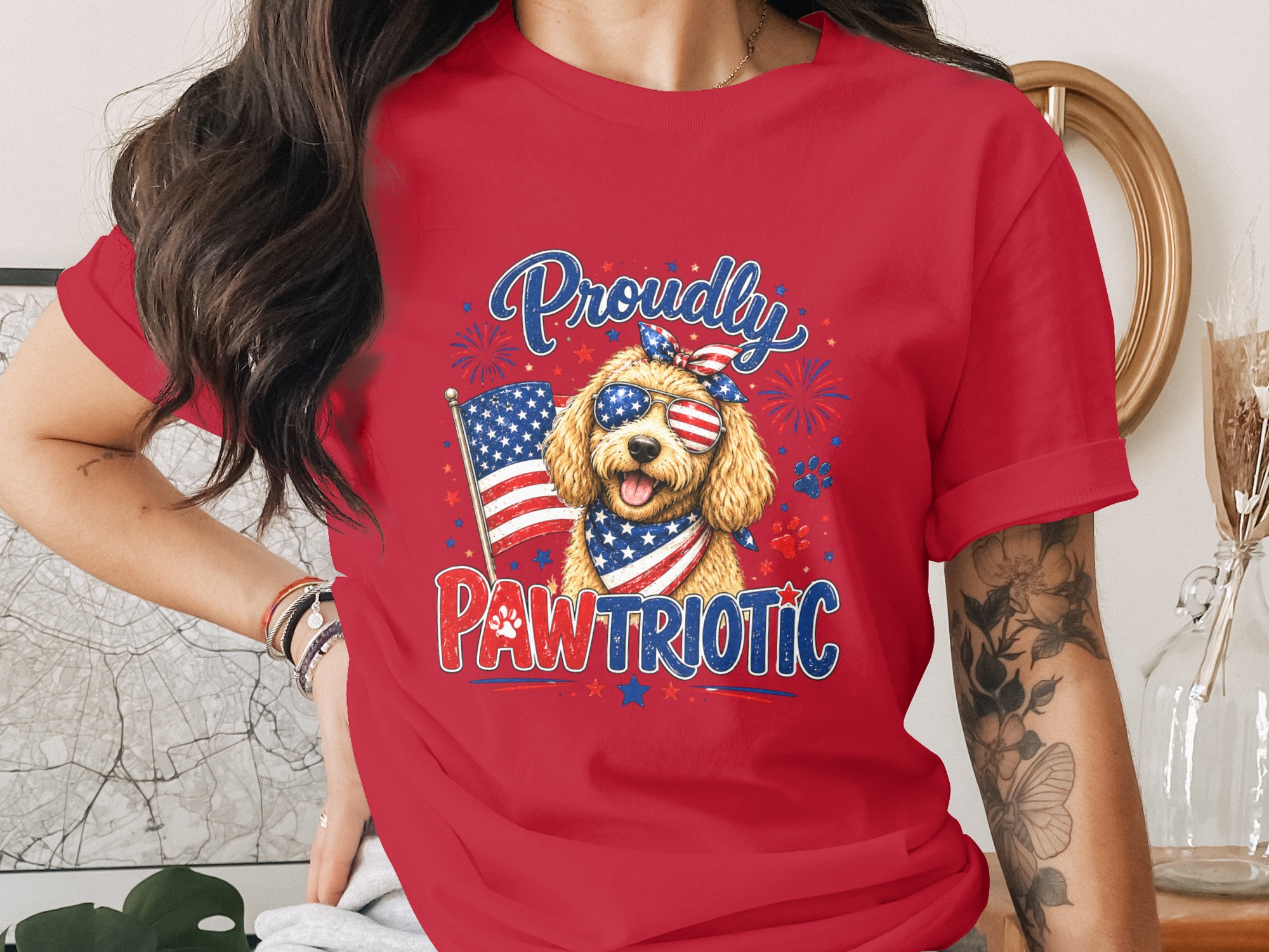 Comfort Colors® Proudly Pawtriotic T-Shirt, Patriotic Goldendoodle Dog Mom USA Flag Tee, 4th of July, Summer Dog Lover Gift - Image 4