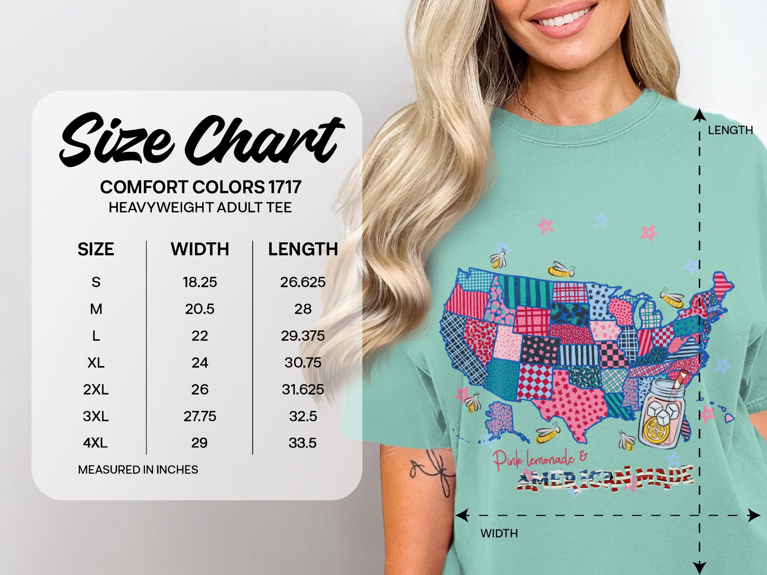 Pink Lemonade American Made T-Shirt | Patriotic Quilt USA Map Tee | 4th of July Summer Vacation Gift - Image 5