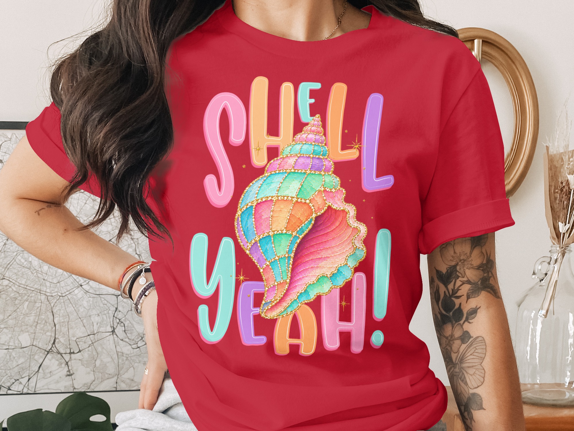 Shell Yeah T-Shirt, Funny Seashell Shirt, Pastel Ocean Beach Tee, Cute Vacation Top, Mermaid Core Style Gift for Her - Image 4