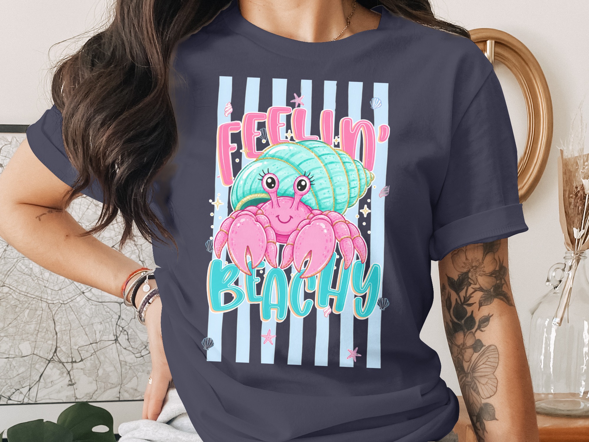 Comfort Colors® Feelin' Beachy Hermit Crab T-Shirt, Cute Ocean Summer Tee, Beach Vacation Cruise Top, Coastal Life Gift for Her - Image 3