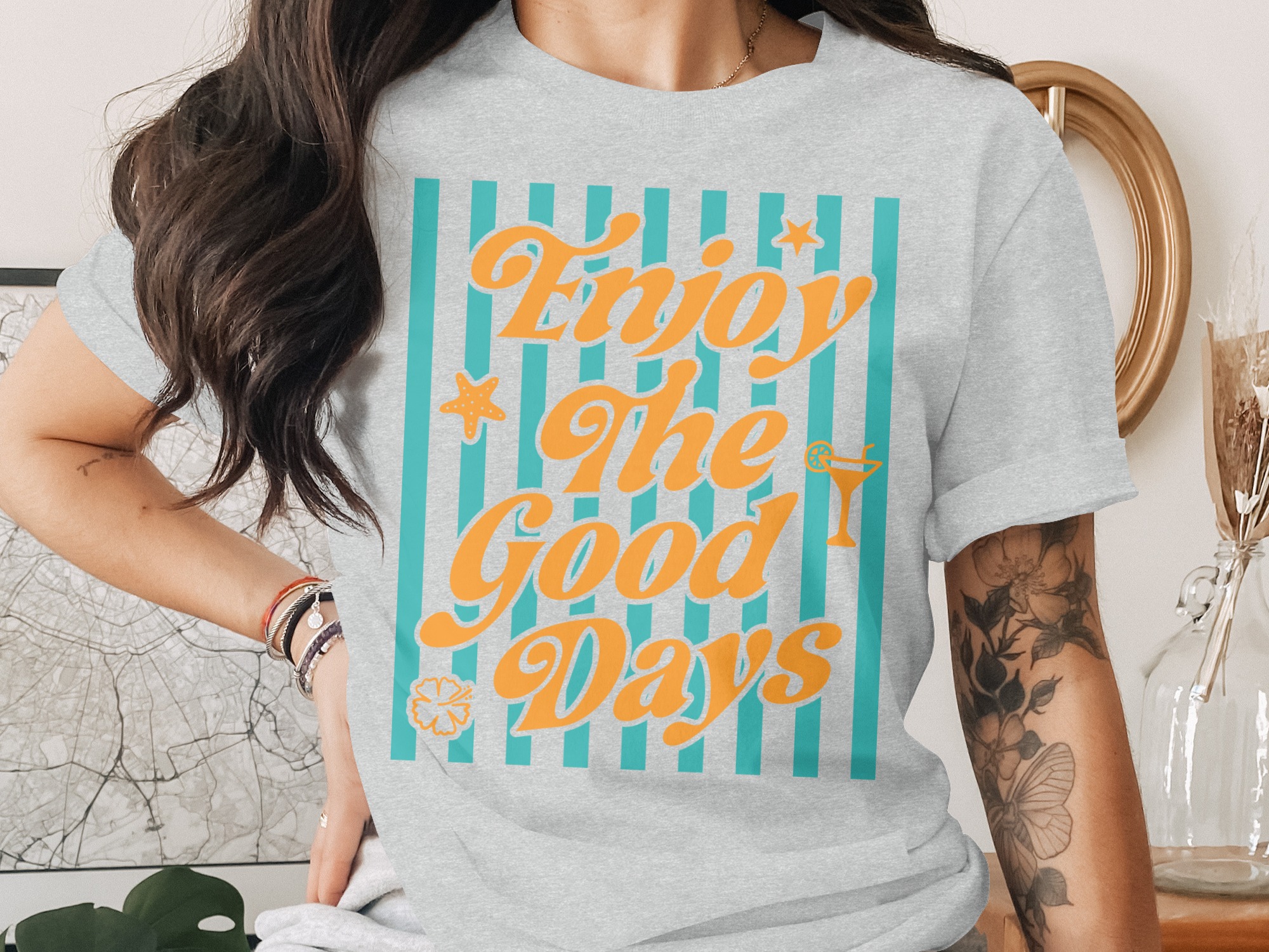 Enjoy The Good Days T-Shirt | Retro Summer Beach Vacation Tee | Positive Coastal Vibe Graphic Top | Gift for Her - Image 2