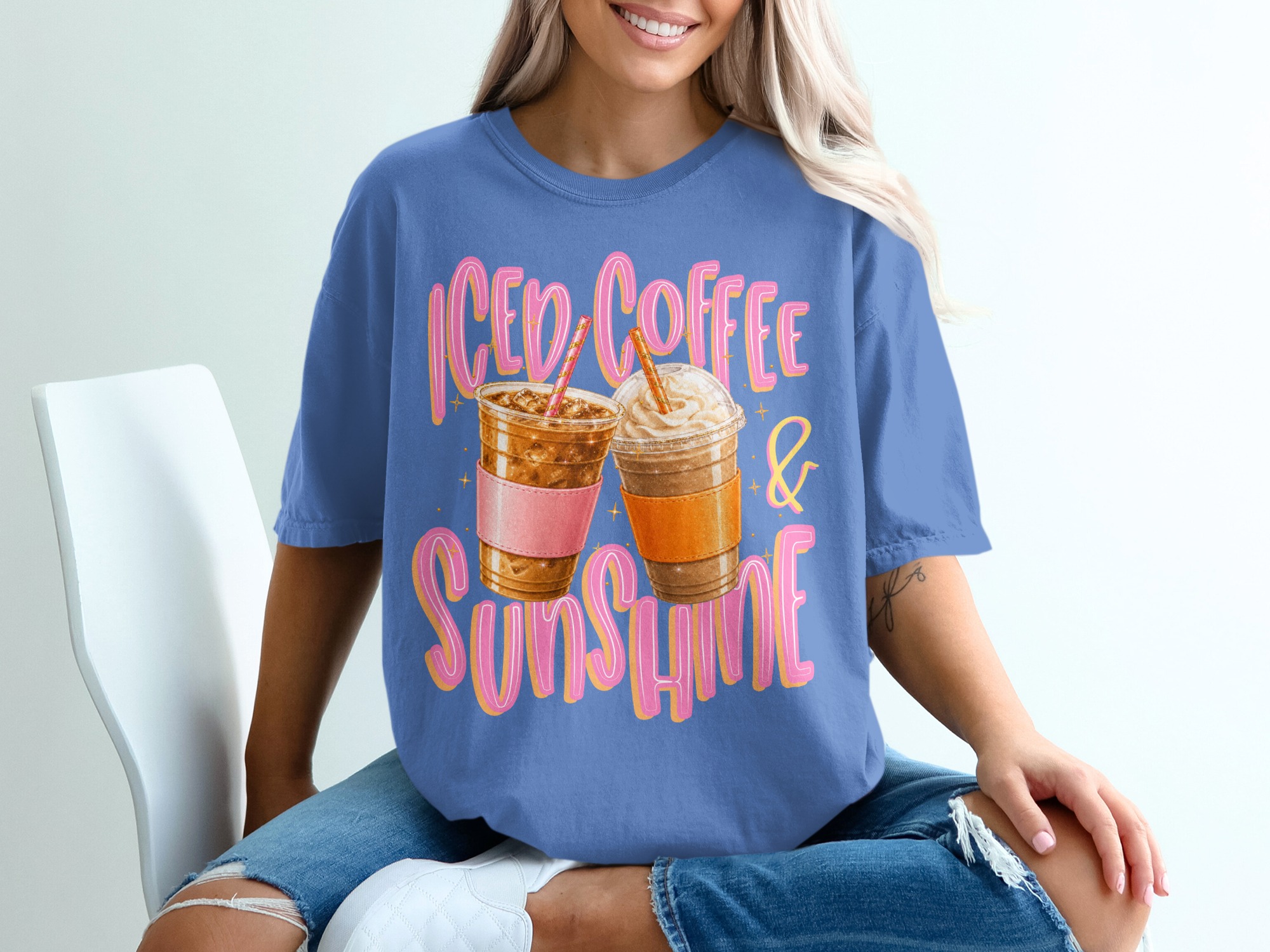 Iced Coffee Sunshine T-Shirt, Summer Vibes Gift, Coffee Lover Aesthetic Tee, Cute Caffeine Graphic Shirt, Women's Trendy Top - Image 20