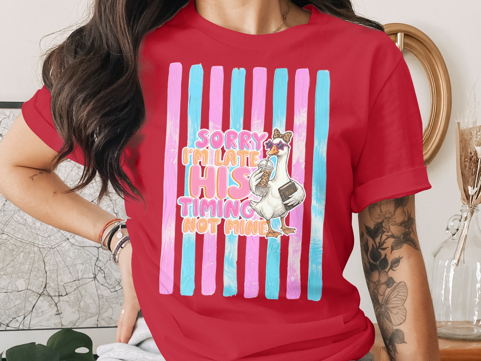Comfort Colors ® Sorry I'm Late His Timing Not Mine T-Shirt, Christian Funny Faith Tee, Trendy Bible Humor Gift for Women - Image 4