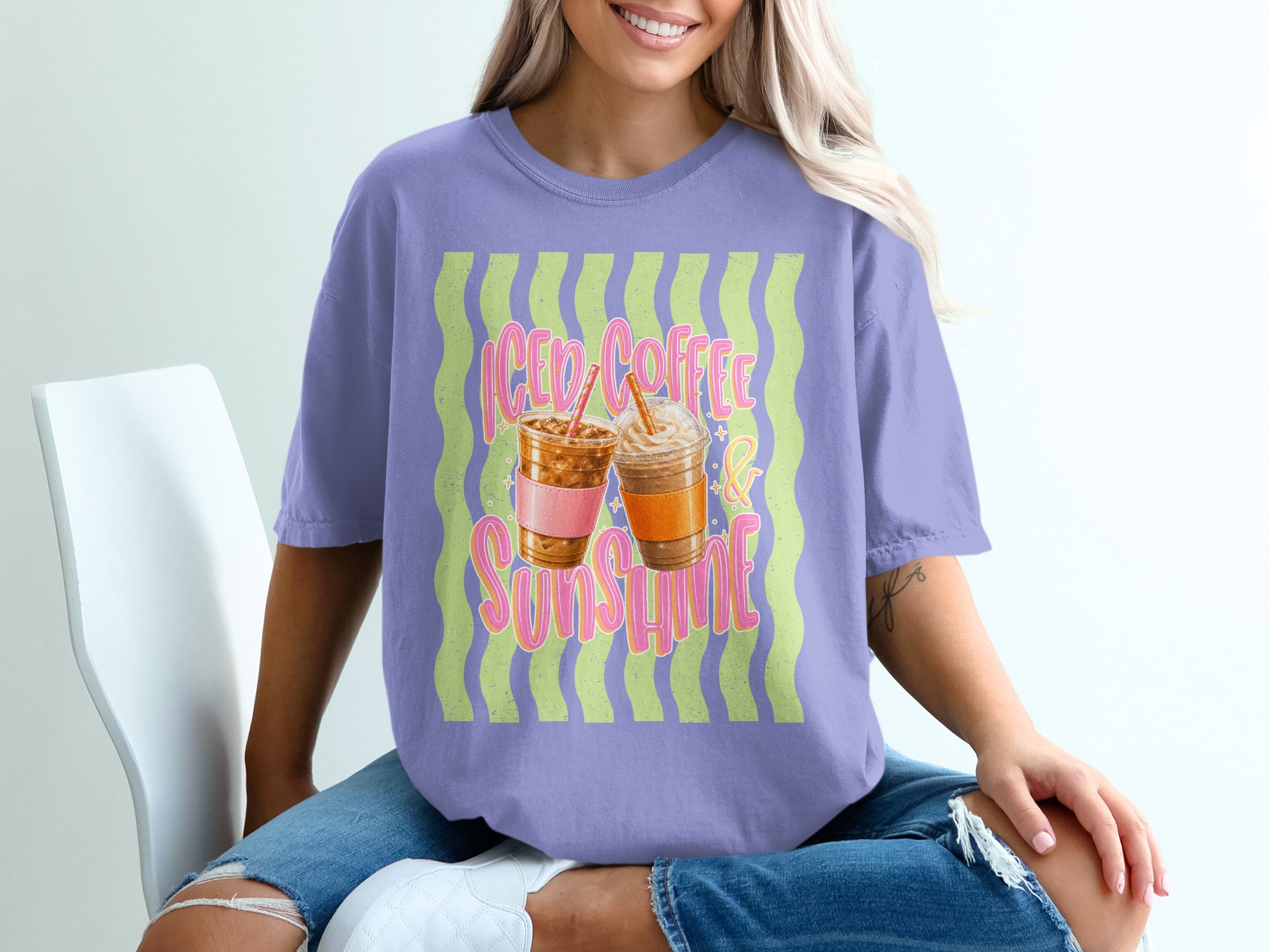 Comfort Colors® Iced Coffee Sunshine T-Shirt, Coffee Lover Tee, Summer Vibes Shirt, Cute Graphic Tee for Her, Positive Aesthetic Top - Image 18
