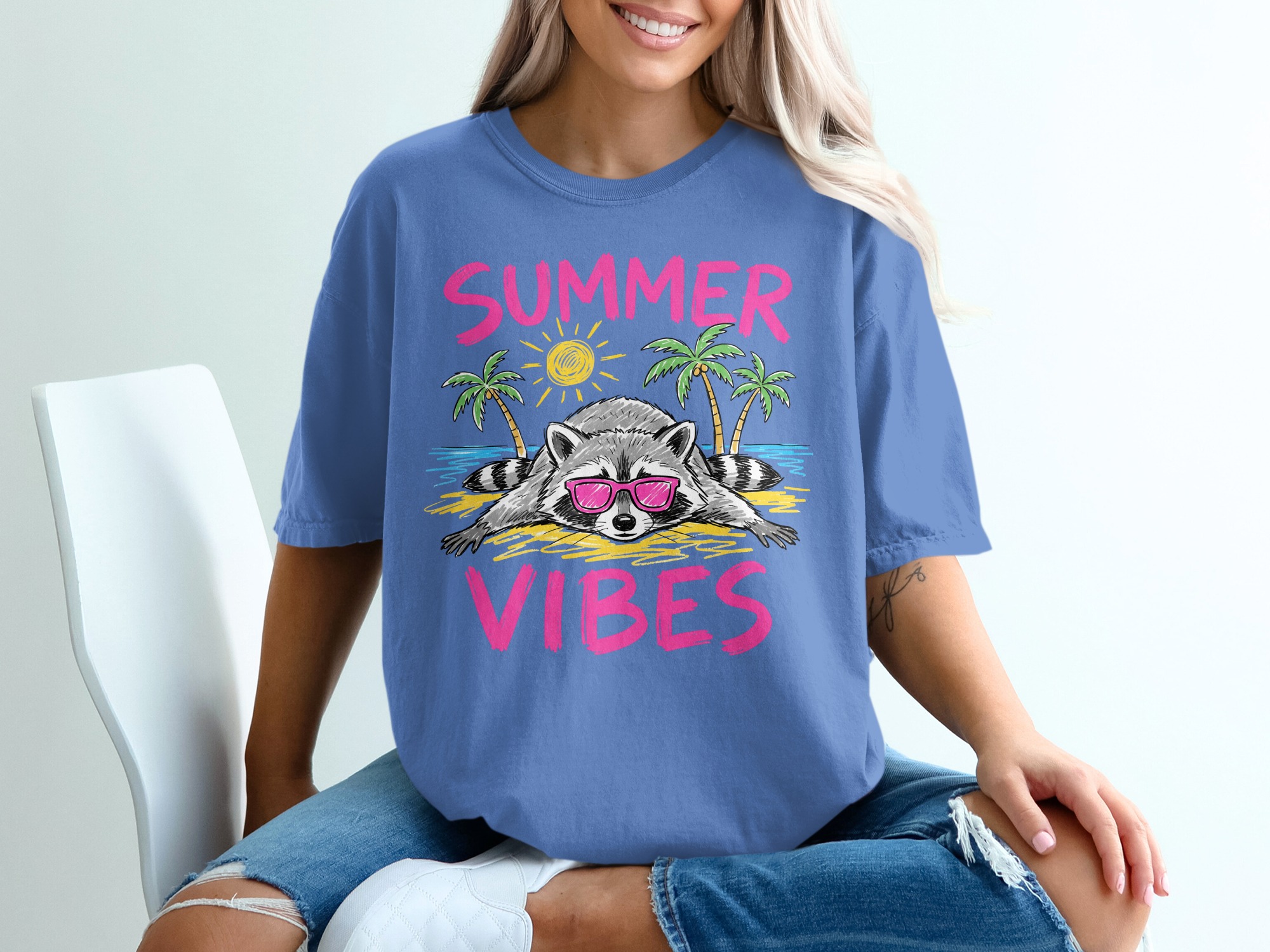 Comfort Colors® Summer Vibes Raccoon T-Shirt, Beach Vacation Tee, Relaxed Animal Lover Shirt, Fun Summer Graphic Top - Image 20
