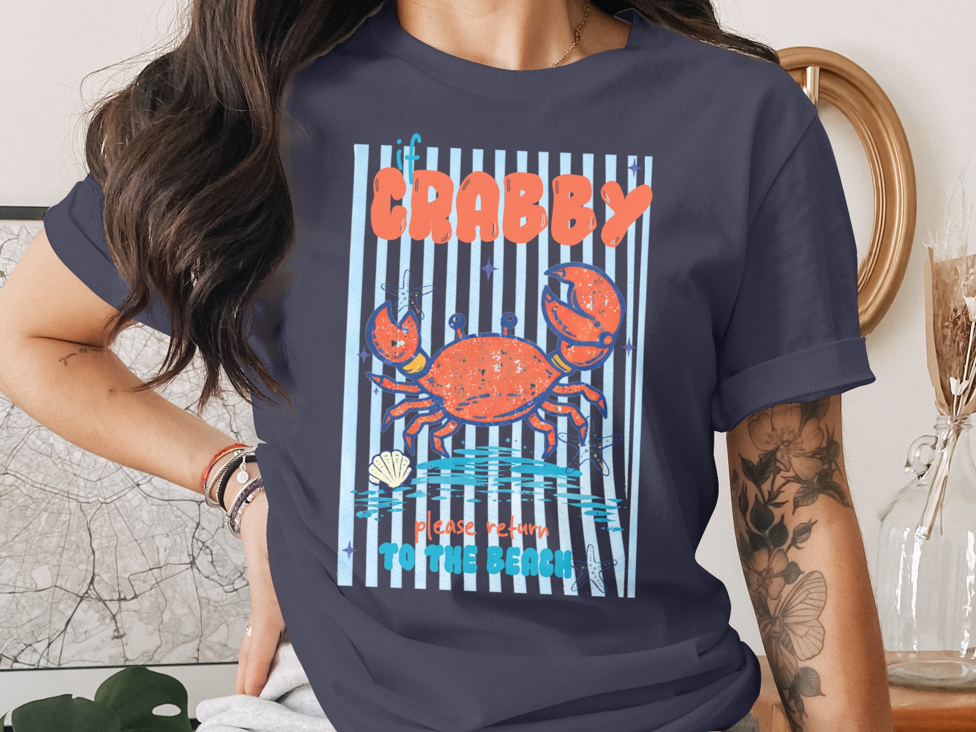 Crabby T-Shirt | If Crabby Please Return to The Beach Tee | Funny Summer Vacation Shirt | Beach Lover Gift | Coastal Ocean Crab Graphic Tee - Image 2