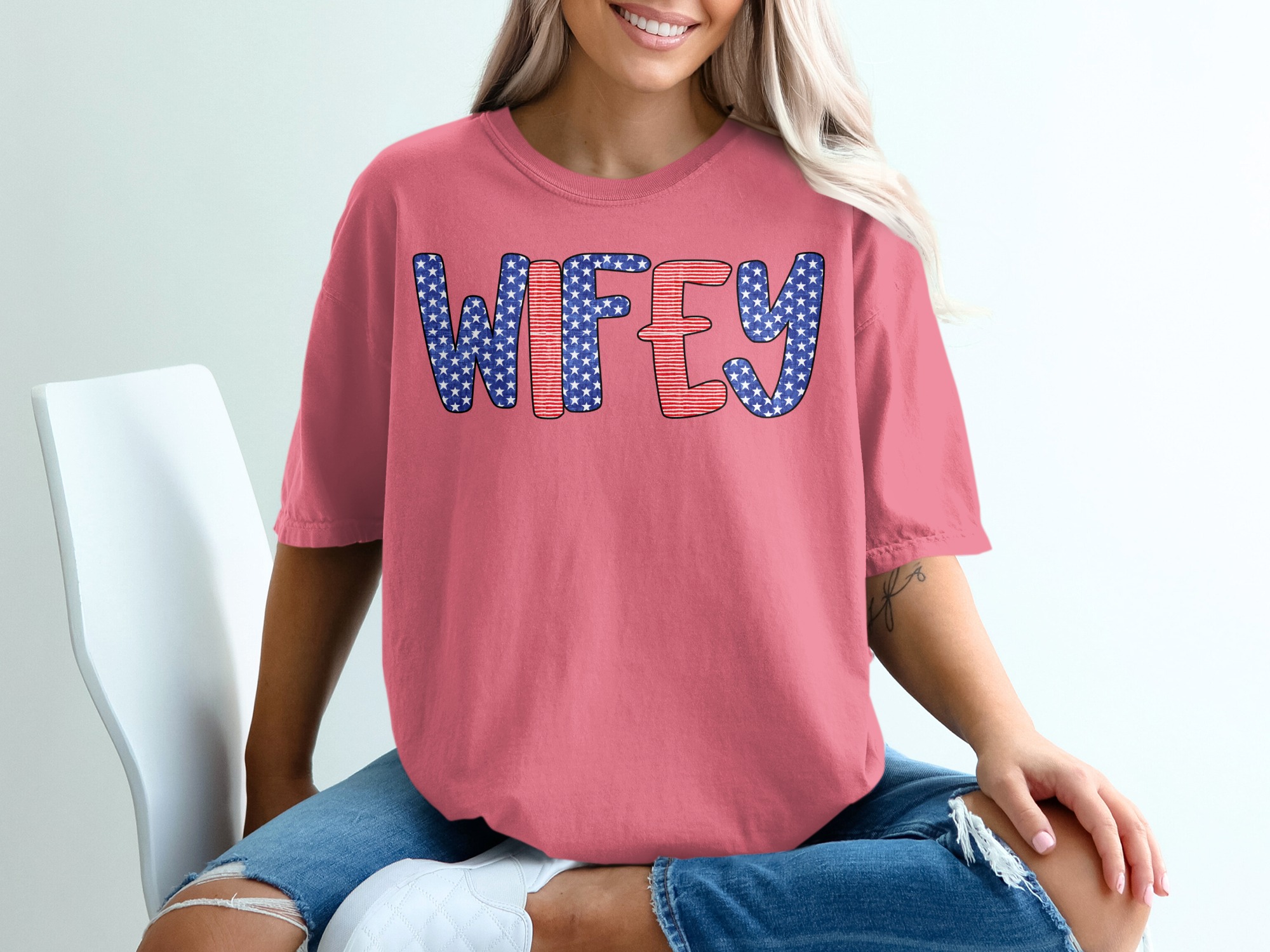 Patriotic Wifey T-Shirt, American Flag Wifey Shirt, Fourth of July Wife Tee, Military Spouse Gift, Engagement Gift, New Mrs. Country Style - Image 16