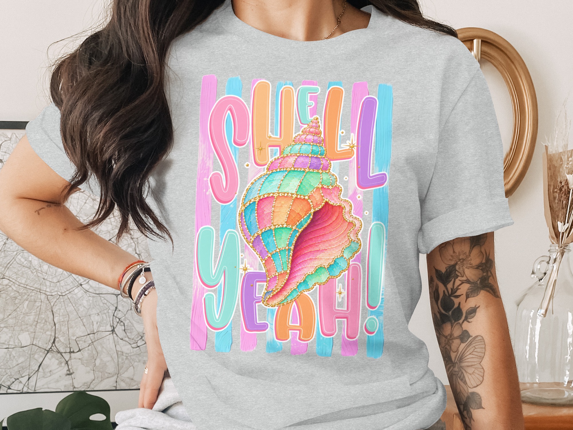 Comfort Colors ® Shell Yeah T-Shirt, Vibrant Seashell Beach Tee, Summer Vacation Coastal Shirt, Preppy Beachy Gift for Her, Fun Ocean Pun - Image 2