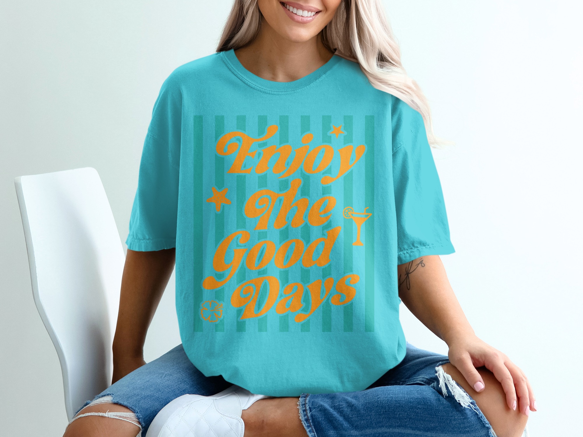 Enjoy The Good Days T-Shirt | Retro Summer Beach Vacation Tee | Positive Coastal Vibe Graphic Top | Gift for Her - Image 9