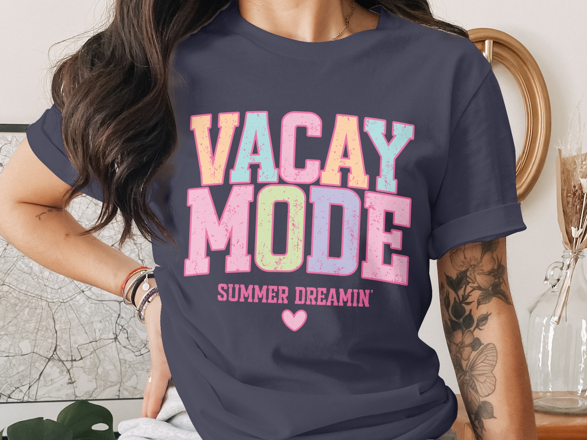 Vacay Mode Summer Dreamin' T-Shirt, Distressed Pastel Vacation Tee, Retro Y2K Aesthetic Travel Shirt, Cute Beach Trip Gift - Image 2