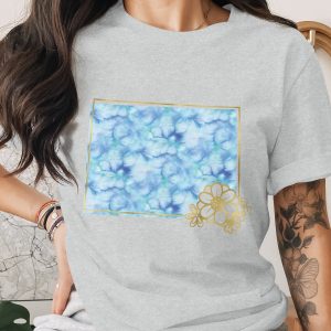 Watercolor Faux Gold Floral T-Shirt, Boho Blue Ombre Tee, Artistic Nature Lover Top, Elegant Flower Shirt, Trendy Unique Gift for Her