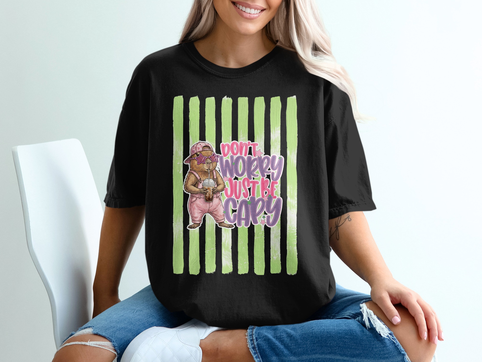 Comfort Colors® Capybara T-Shirt, Don't Worry Just Be Capy Tee, Cute Animal Lover Gift, Funny Meme Shirt, Trendy Aesthetic Top, Y2K Style - Image 6