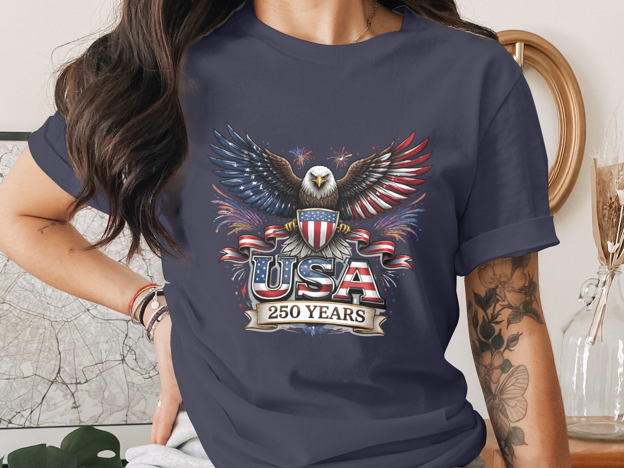 USA 250 Years Patriotic Eagle T-Shirt, American Flag Bald Eagle Tee, Fourth of July Commemorative Gift, Veterans Day Shirt - Image 2