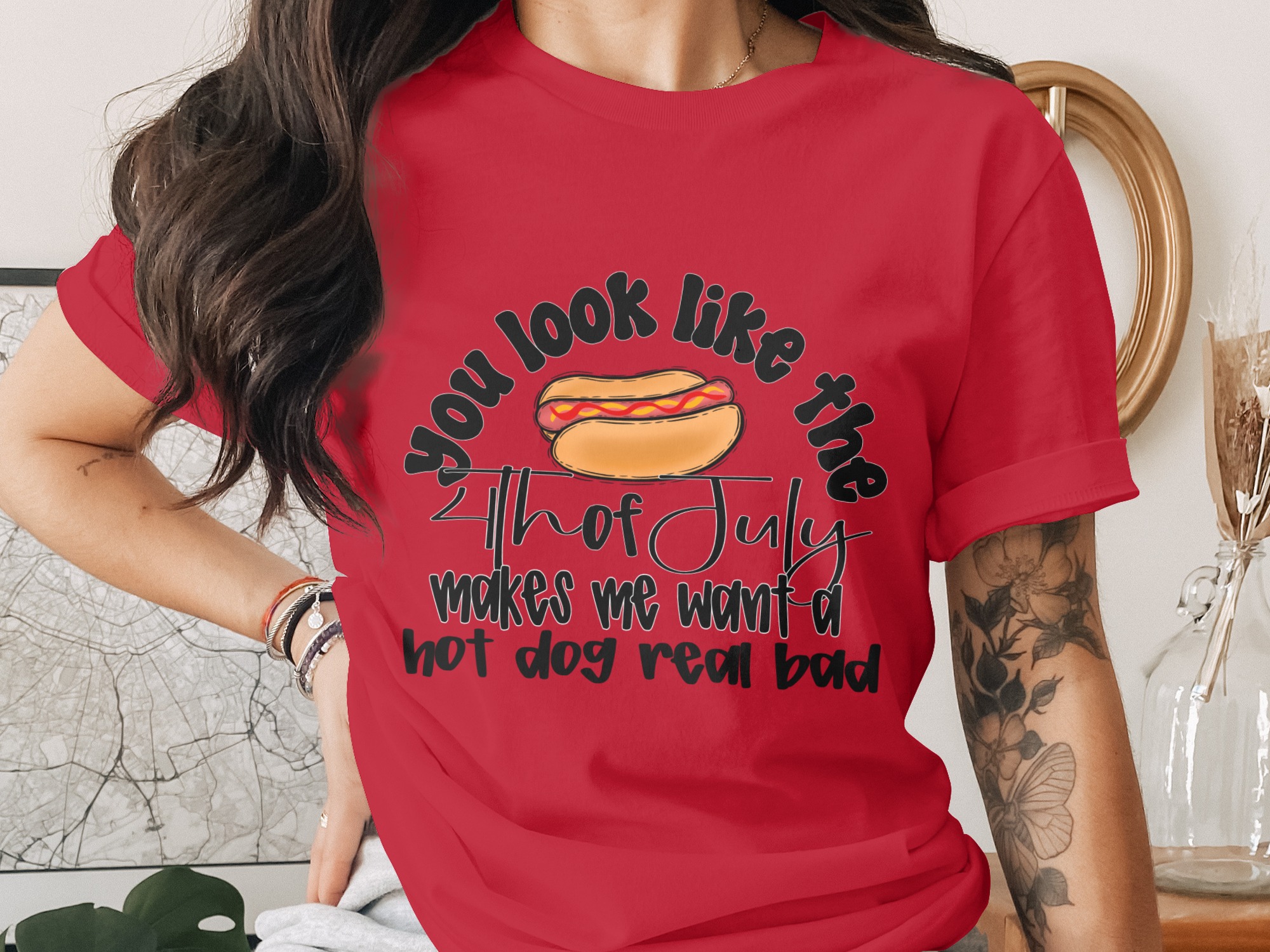 Funny 4th of July Hot Dog T-Shirt, Independence Day Tee, Patriotic Summer BBQ Gift, Witty July Fourth Hot Dog Lover Apparel - Image 4