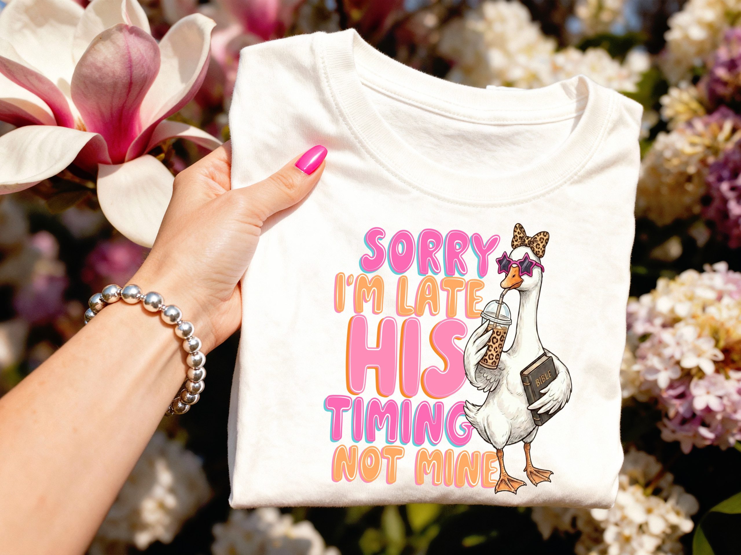His Timing Not Mine T-Shirt, Funny Christian Goose Tee, Jesus Faith Coffee Lover Shirt, Christian Humor Gift for Her, Trendy Bible Saying - Image 3