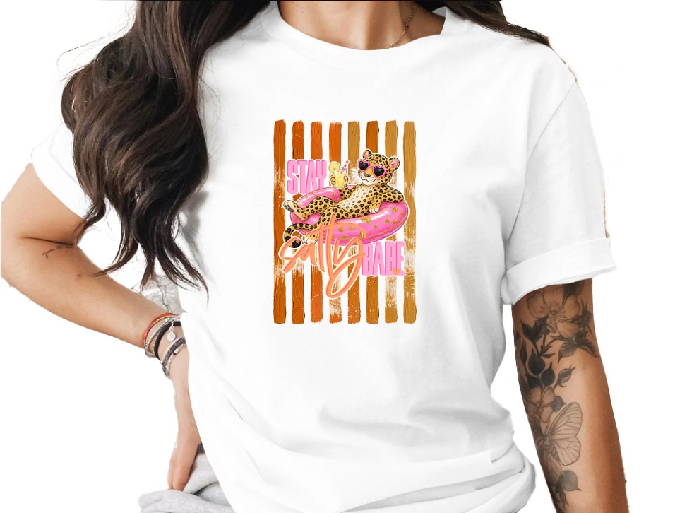 Comfort Colors® Stay Salty Babe T-Shirt, Leopard Print Summer Vacation Tee, Funny Beach Graphic Shirt, Women's Animal Print Gift