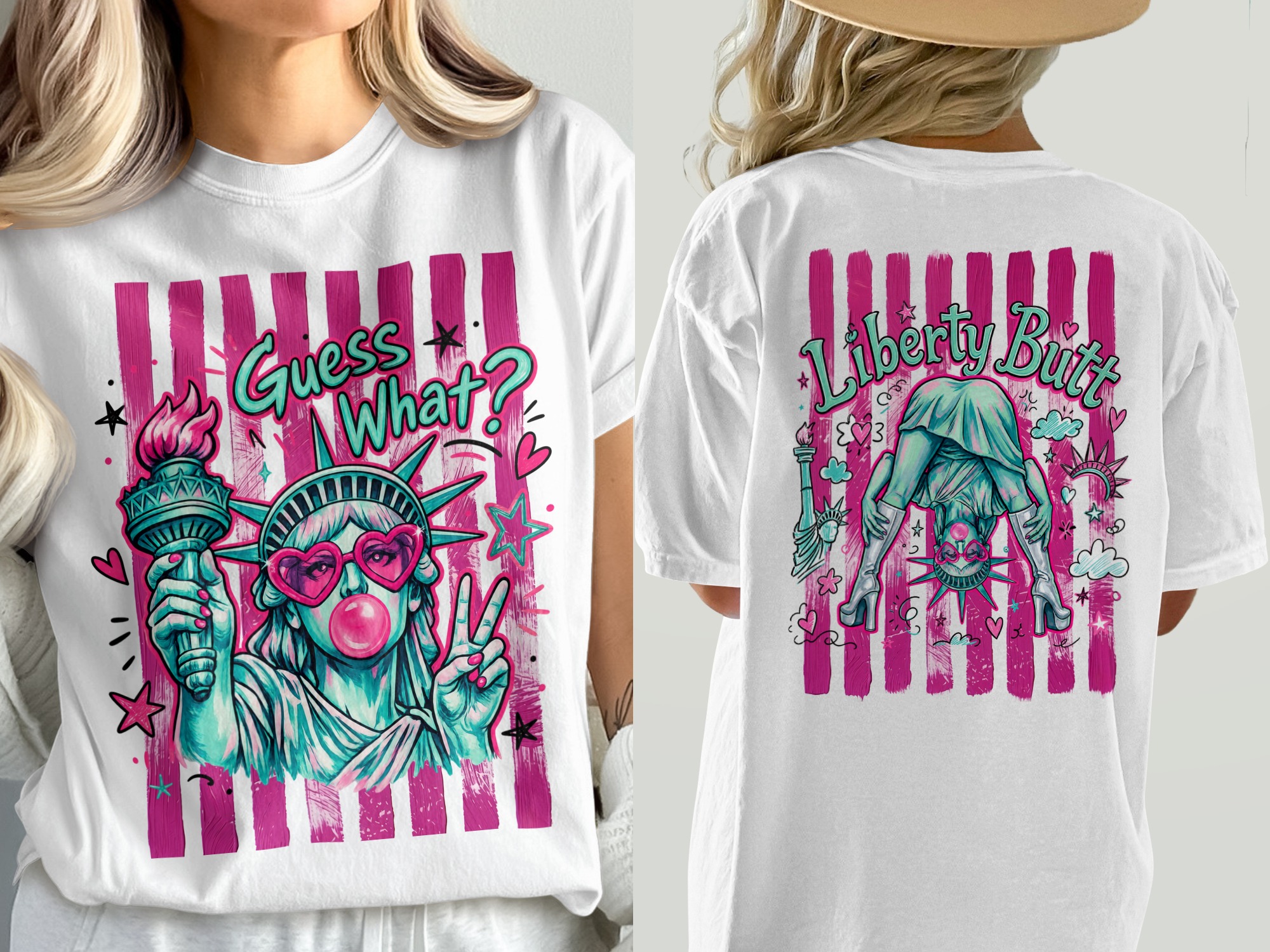 Lady Liberty Comfort Colors® T-Shirt, Guess What? Pop Art Bubble Gum Peace Sign Tee, Patriotic Y2K 4th of July Graphic Shirt, Fun Gift
