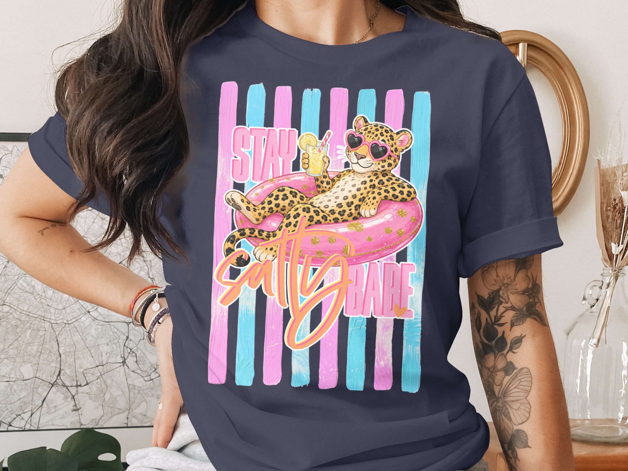 Comfort Colors ® Stay Salty Babe T-Shirt, Leopard Heart Sunglasses Summer Vacation Tee, Bachelorette Party Gift, Girls Trip Fun Leopard - Image 3