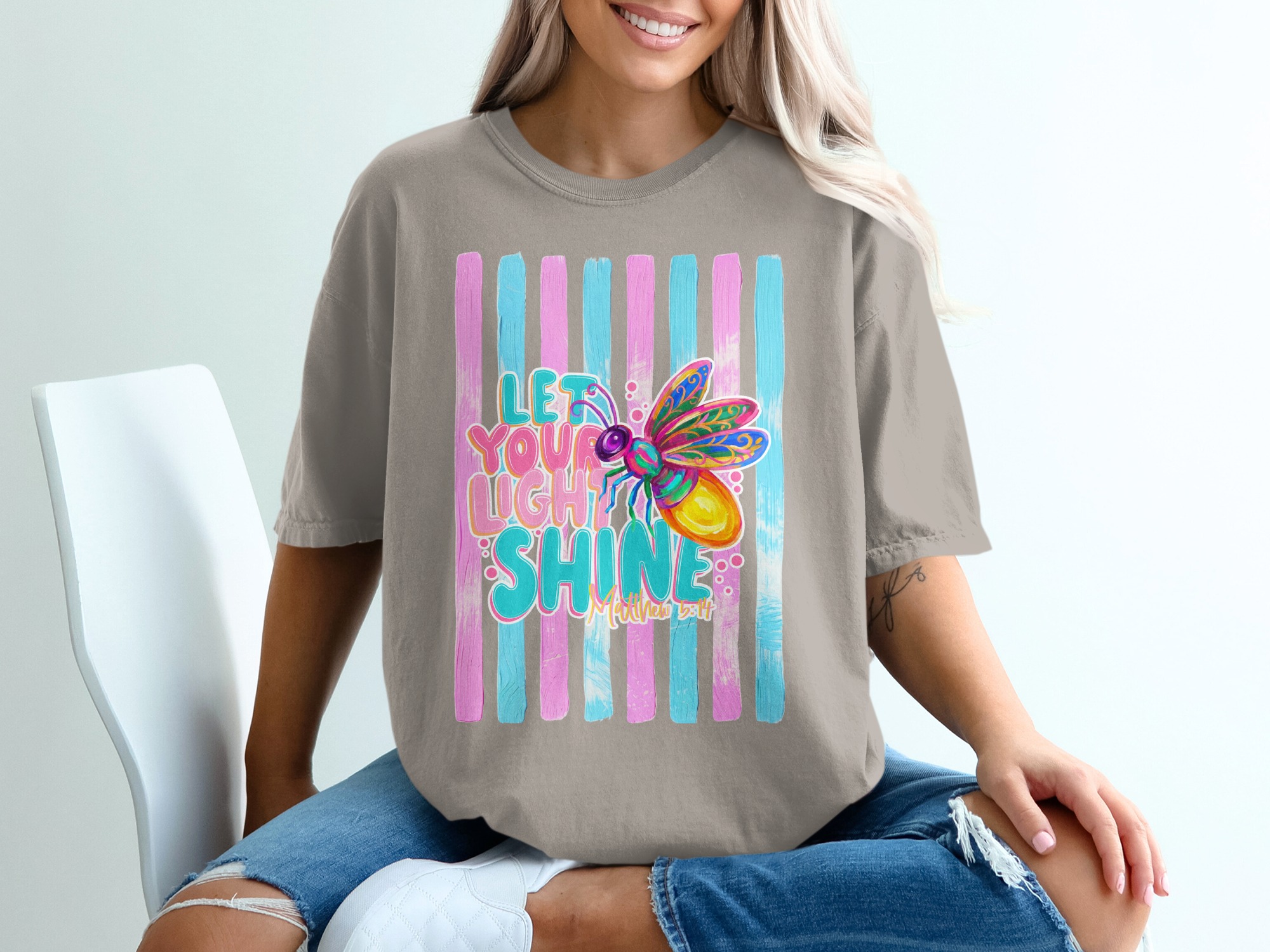 Comfort Colors ® Let Your Light Shine T-Shirt, Matthew 5:14 Scripture Tee, Colorful Firefly Christian Shirt, Inspirational Faith Gift for - Image 11