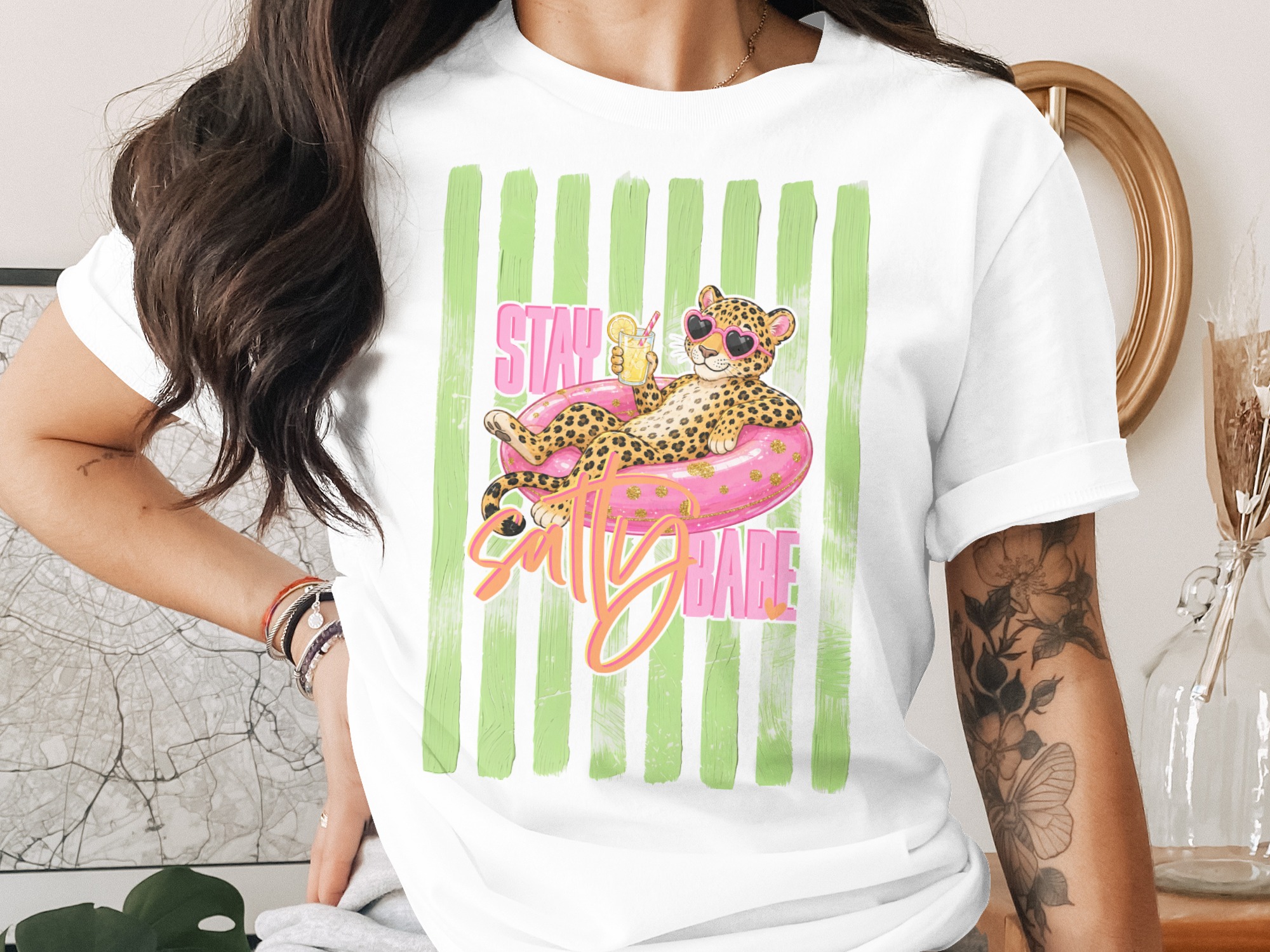 Comfort Colors® Salty Babe Leopard T-Shirt, Summer Vacation Tee, Funny Animal Pool Shirt, Trendy Beach Trip Gift, Aesthetic Graphic Top