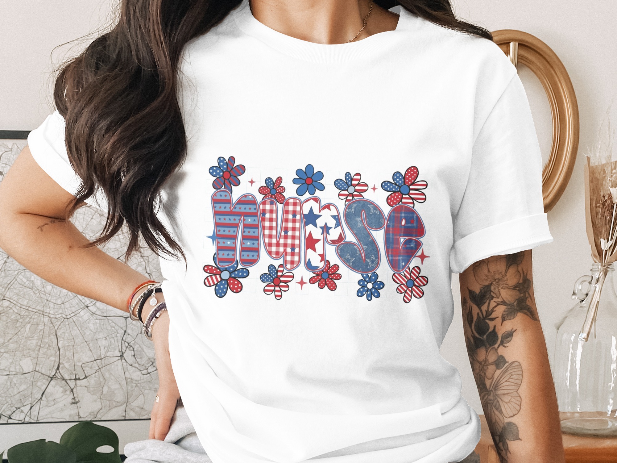 Patriotic Mama T-Shirt, 4th of July American Flag Mom Life Shirt, Red White Blue Stars Stripes Summer USA Tee
