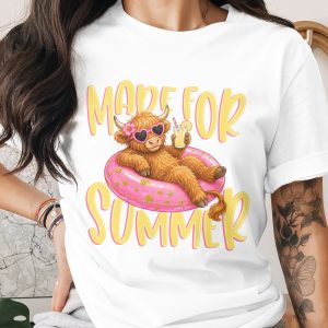 Highland Cow T-Shirt, Cute Made For Summer Tee, Fluffy Cow Vacation Shirt, Funny Beach Trip Gift, Animal Lover Farm Lover Tee