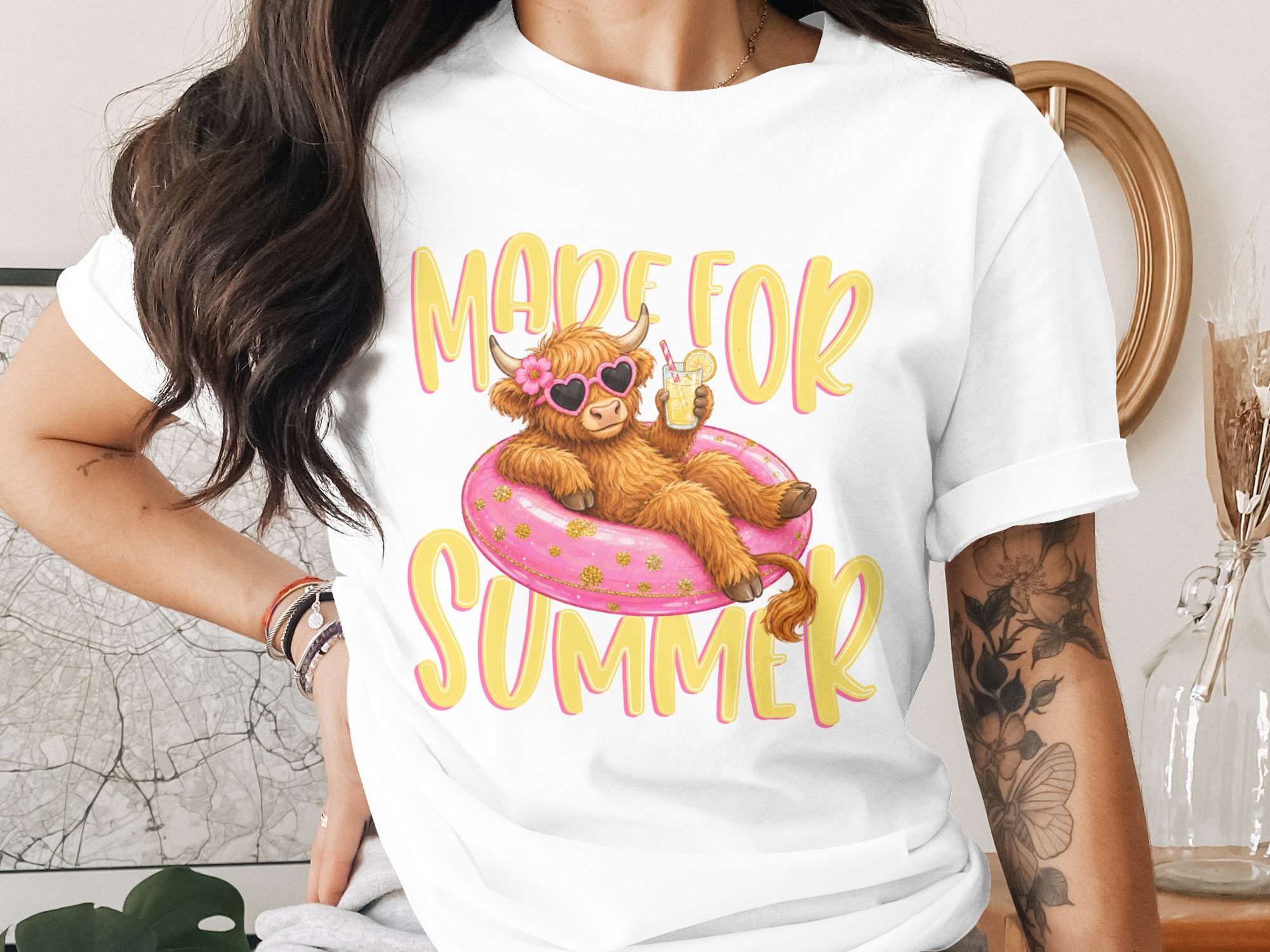 Highland Cow T-Shirt, Cute Made For Summer Tee, Fluffy Cow Vacation Shirt, Funny Beach Trip Gift, Animal Lover Farm Lover Tee