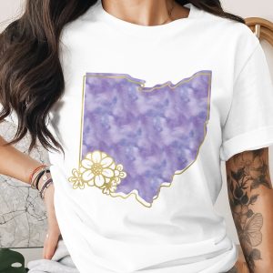 Ohio State T-Shirt, Purple Watercolor Ohio Map with Faux Gold Floral Design, Ohio Native Lover Tee, Ohio Gift for Her